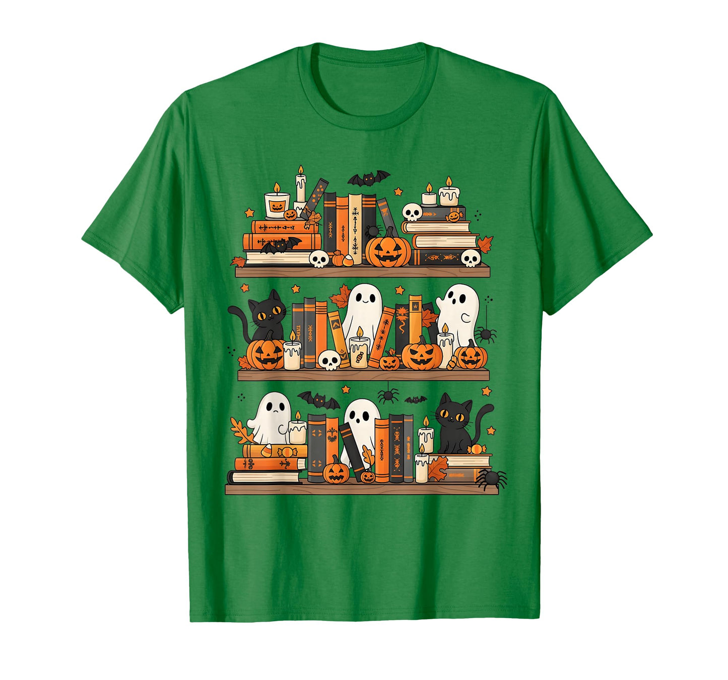 Ghost Library Reading Books Halloween Men Women Kids T-Shirt
