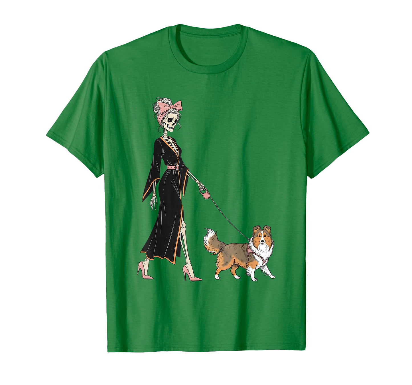 Skeleton Shetland Sheepdog Dog Walking Halloween Women T-Shirt