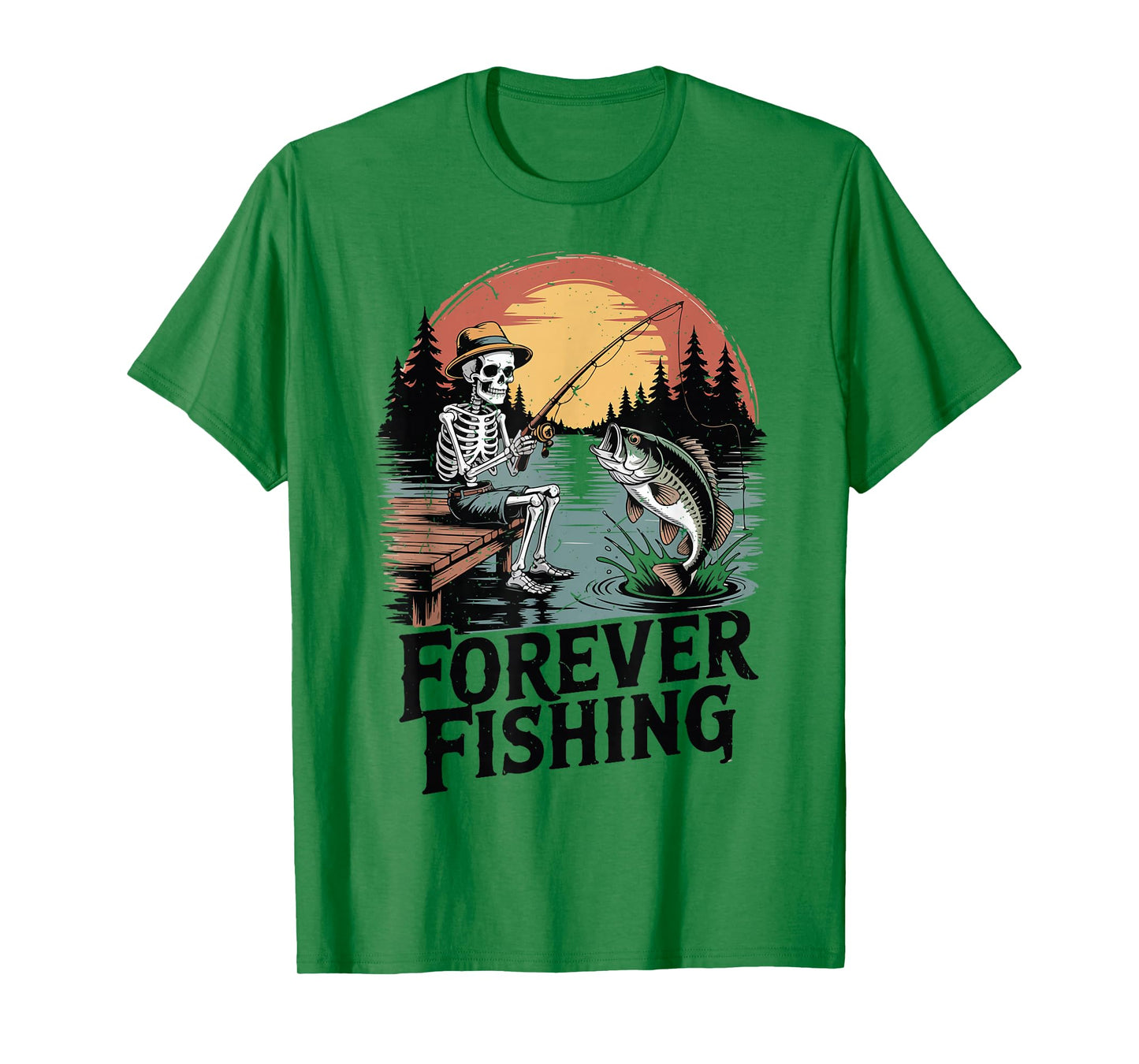 Halloween Fishing Forever Skeleton Bass Fish Funny Fisherman T-Shirt
