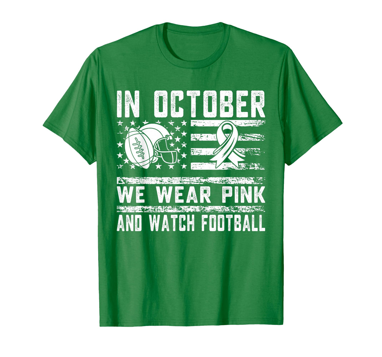 in October We Wear Pink Football Breast Cancer Awareness T-Shirt