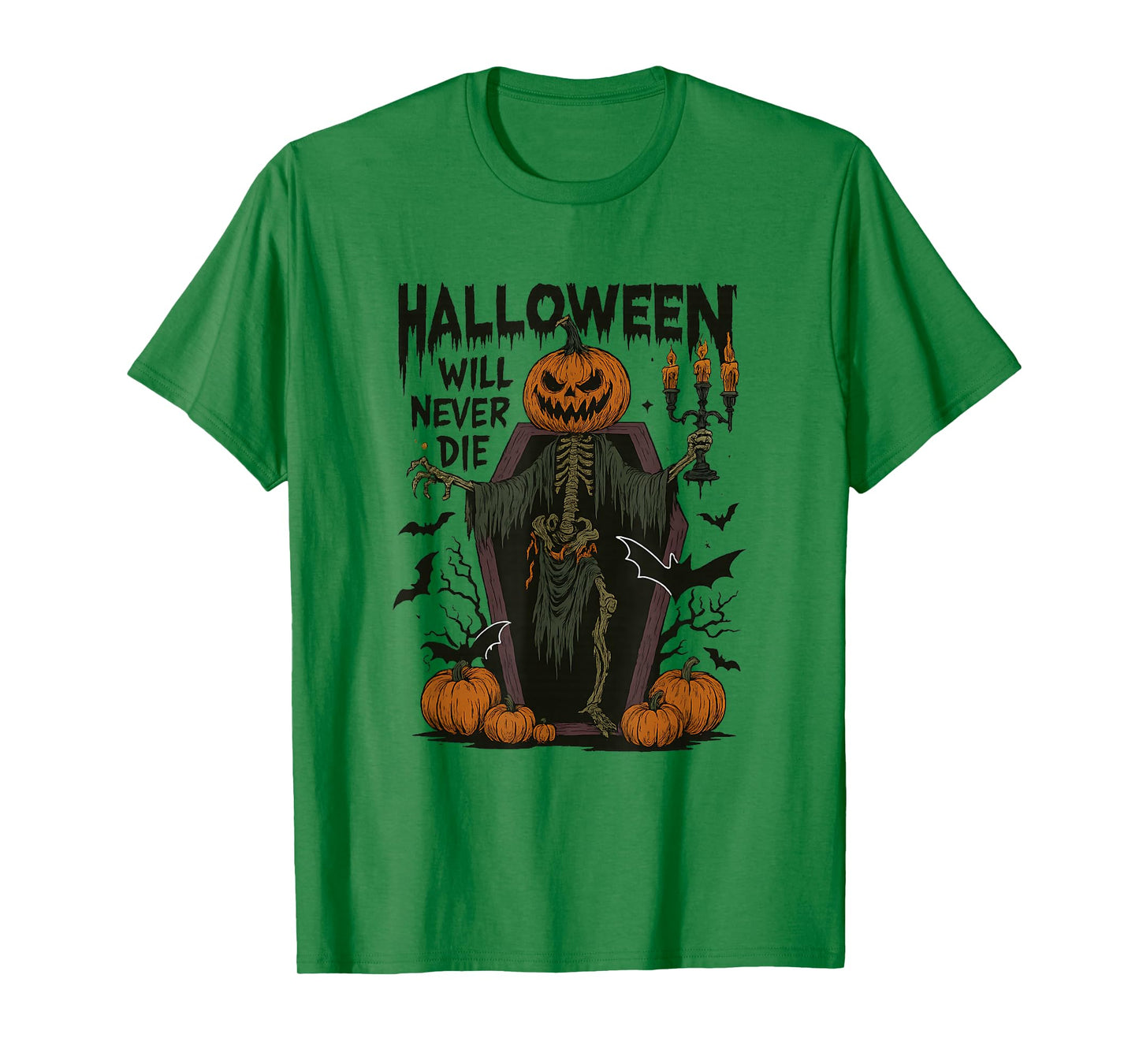 Spooky Pumpkin Head Skeleton Halloween Costume Art T-Shirt