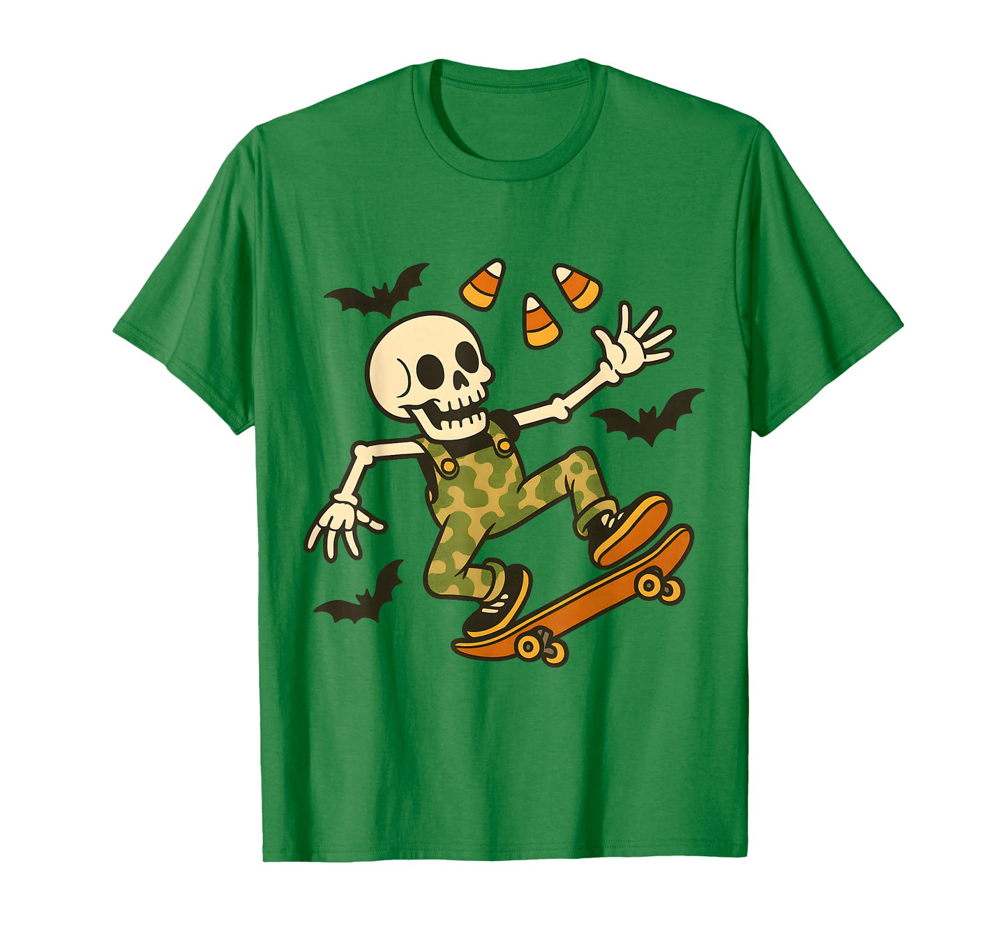 Funny Skeleton Skateboarding Halloween Candy Corn Spooky T-Shirt