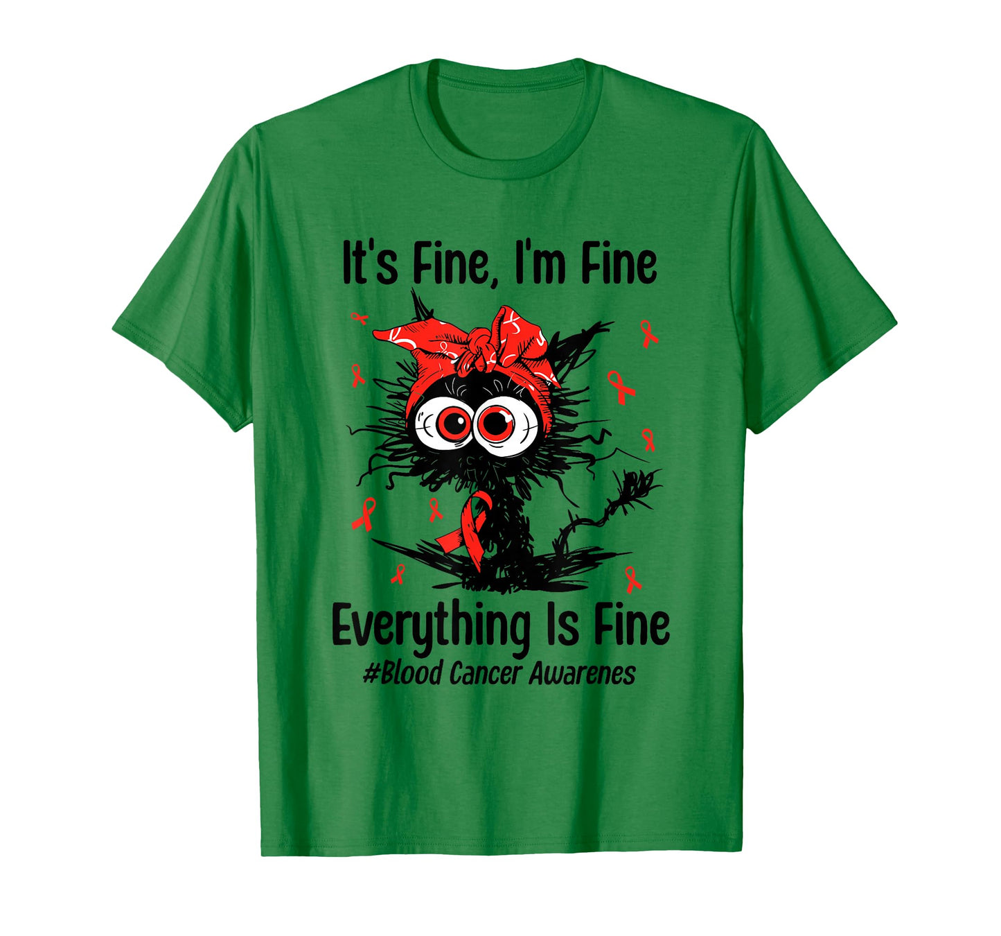 Motivational Blood Cancer Awareness Cat Ribbon Red Support T-Shirt