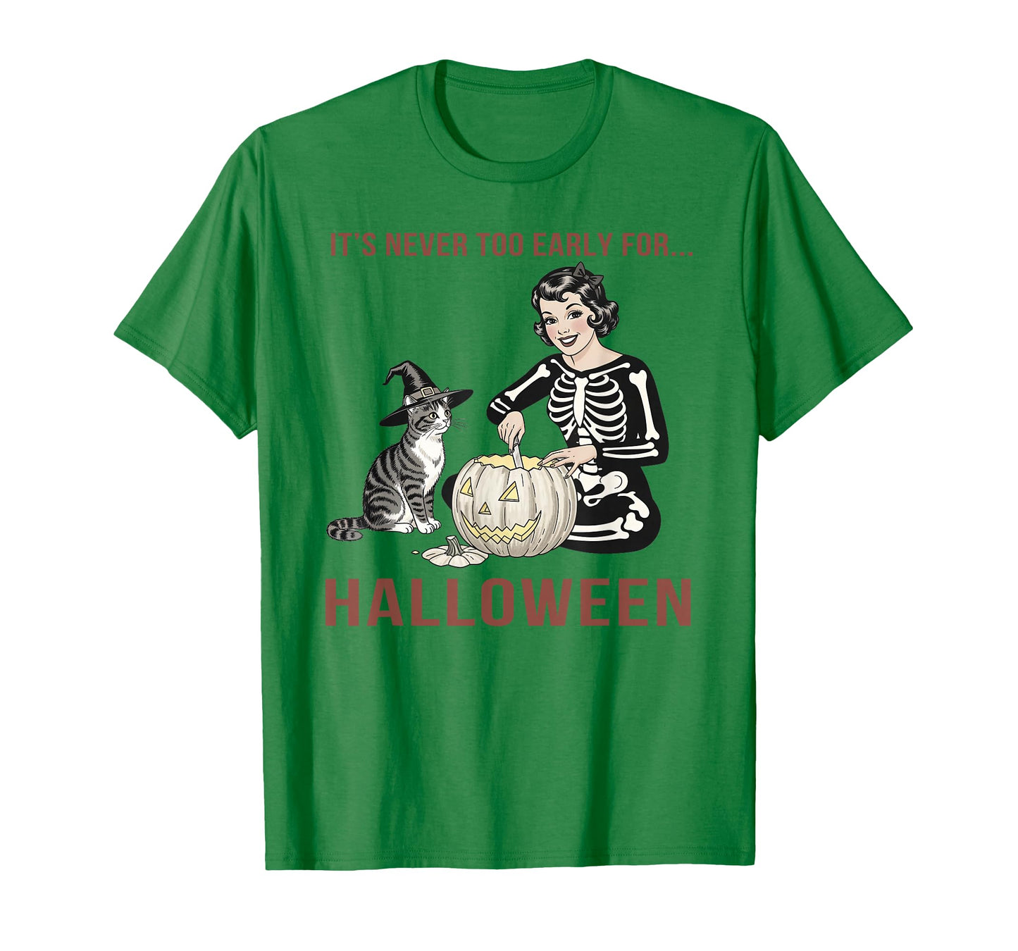 Never Too Early for Halloween Retro Cat Skeleton T-Shirt