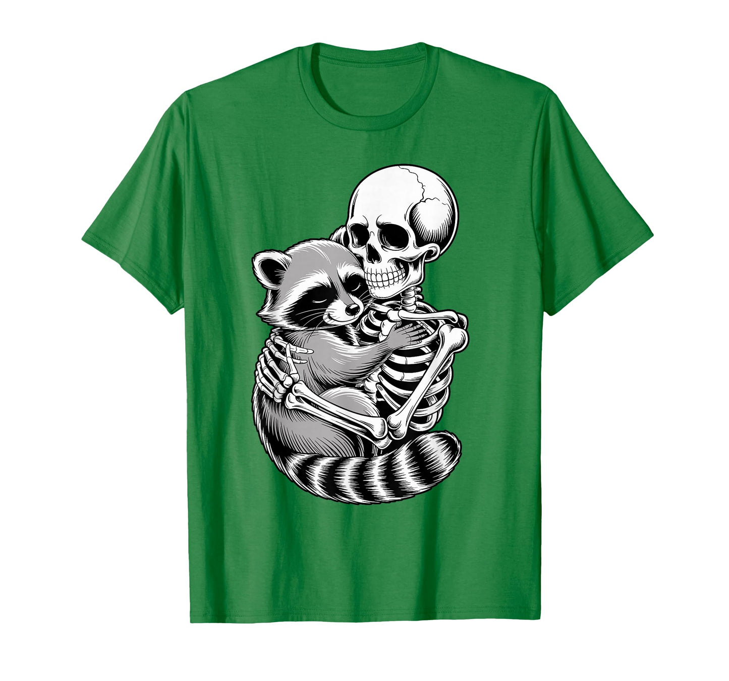 Skeleton Hugging Raccoon Halloween Creepy Cute Spooky Season T-Shirt