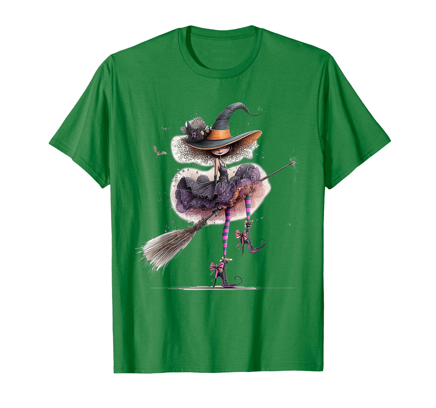 Spooky Witch High Heels with Black Cat Halloween Pumpkin T-Shirt