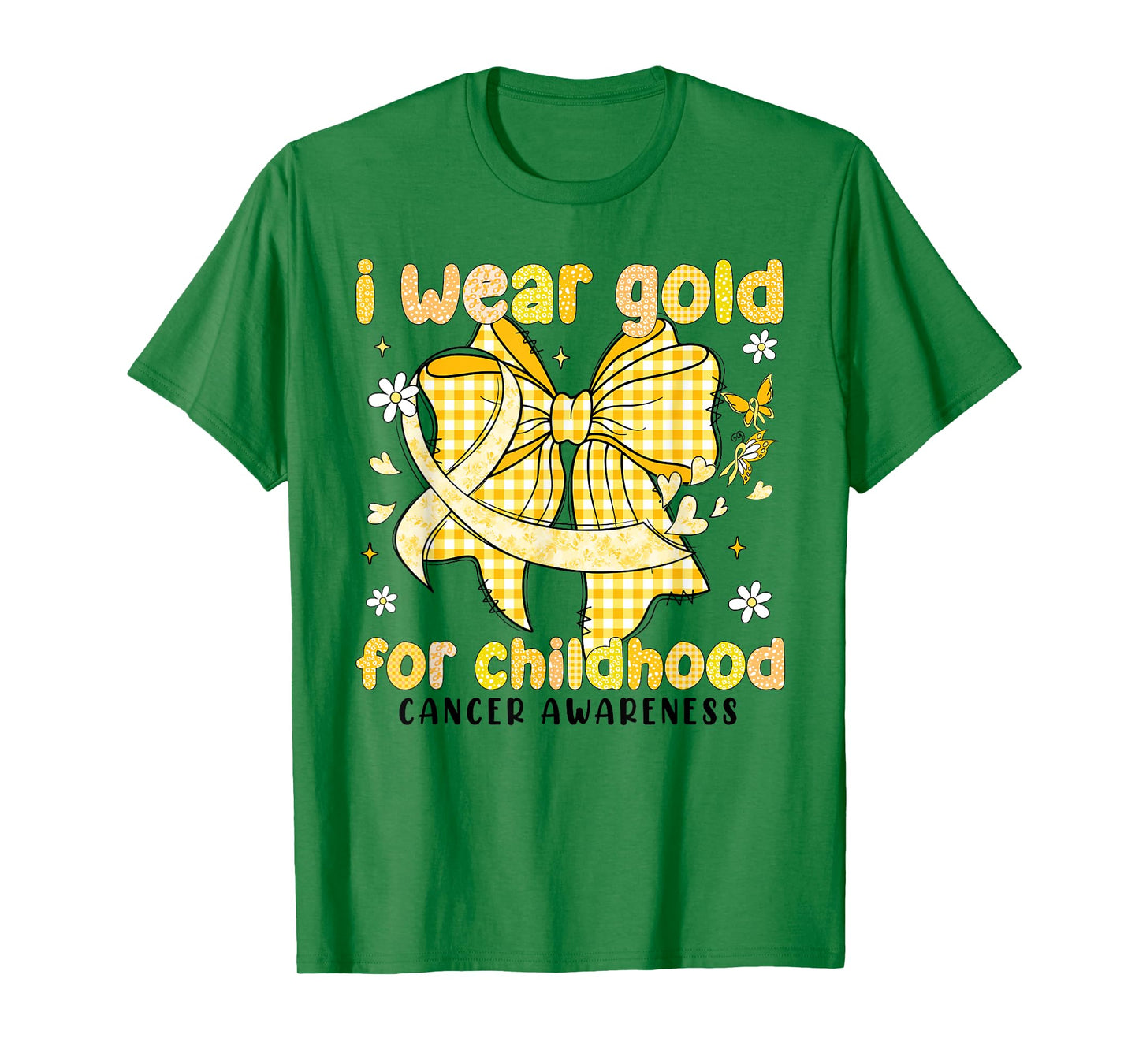 I Wear Gold for Childhood Cancer Awareness Gold Bow Ribbon T-Shirt