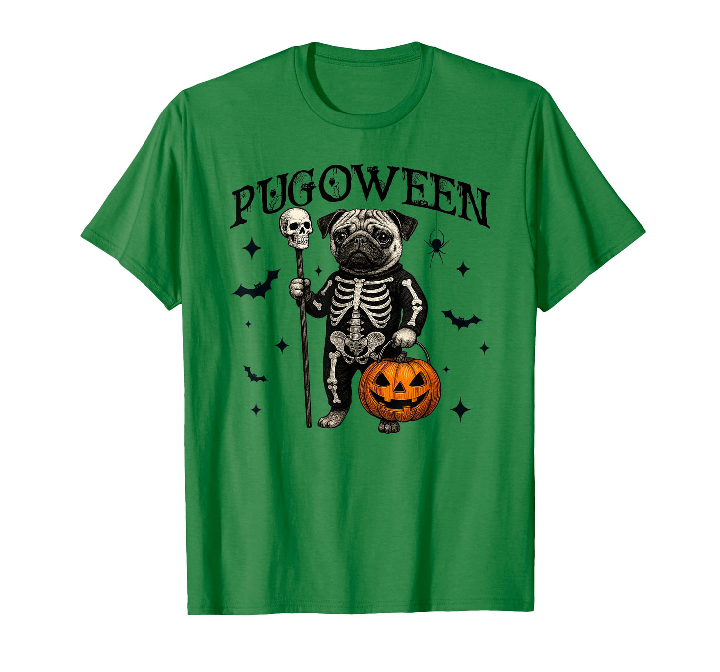 Funny Halloween Pug Skeleton Spooky Season Pumpkin Pug Lover T-Shirt