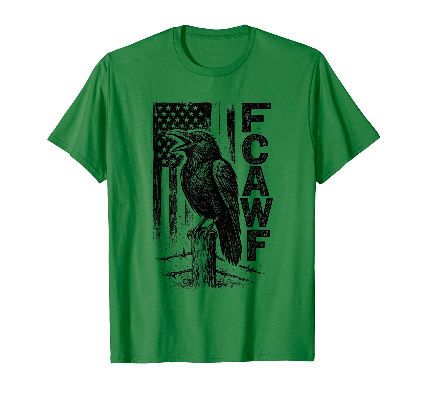 F-Caw-F Crow USA Flag Funny Patriotic Gothic Retro T-Shirt