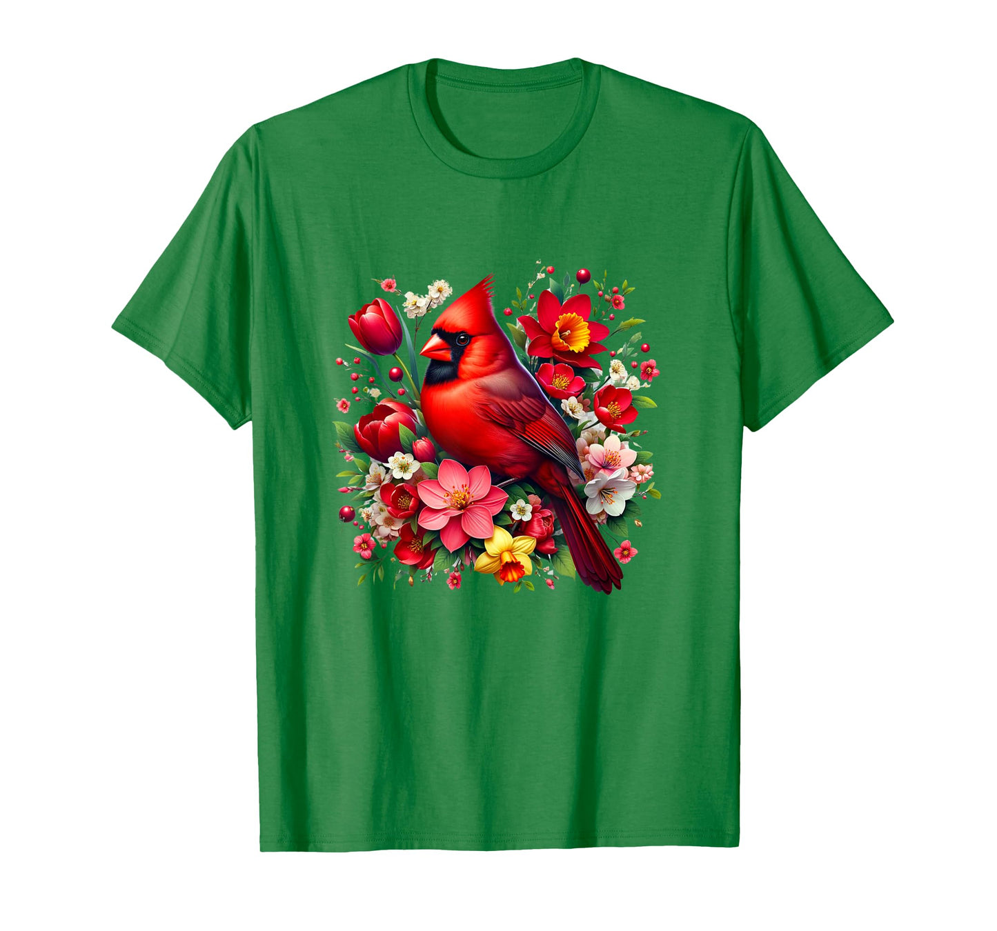 Red Cardinal Bird Spring Flowers T-Shirt