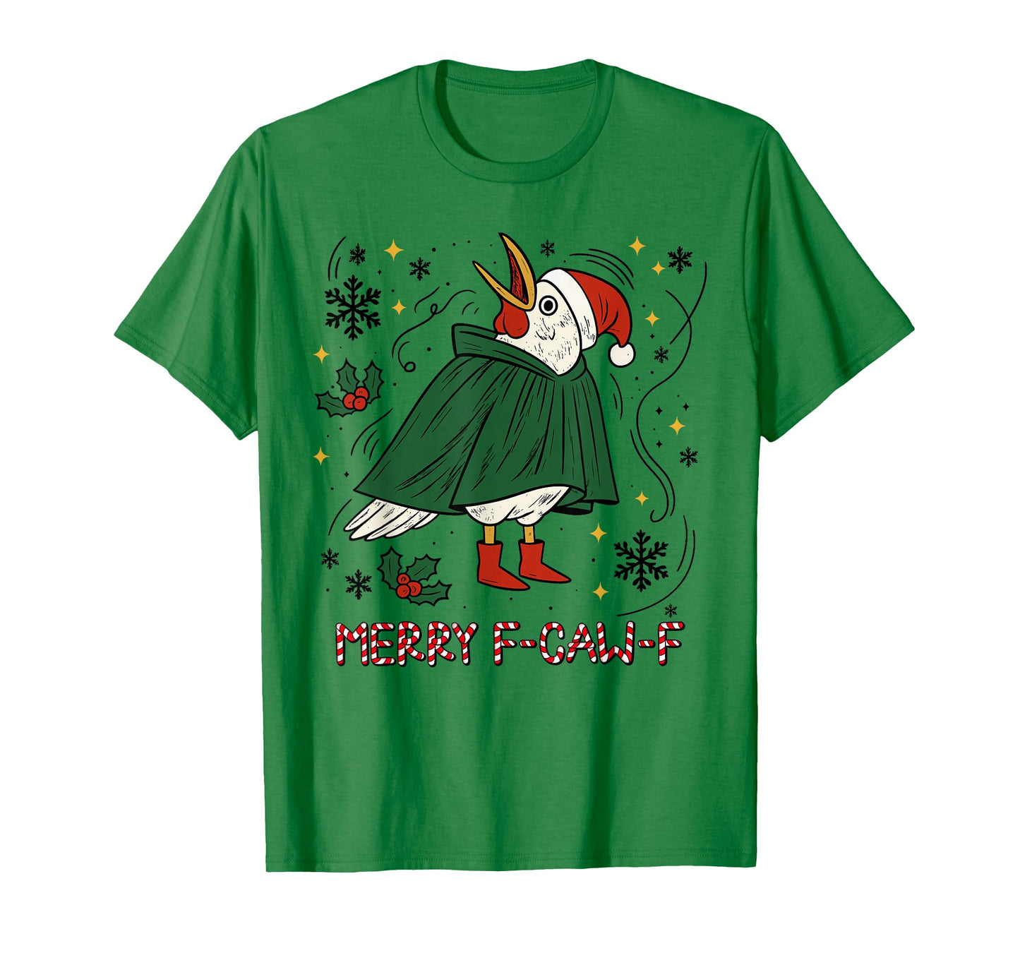 Merry Christmas Funny Raven Bird F-CAW-F Xmas Holiday T-Shirt