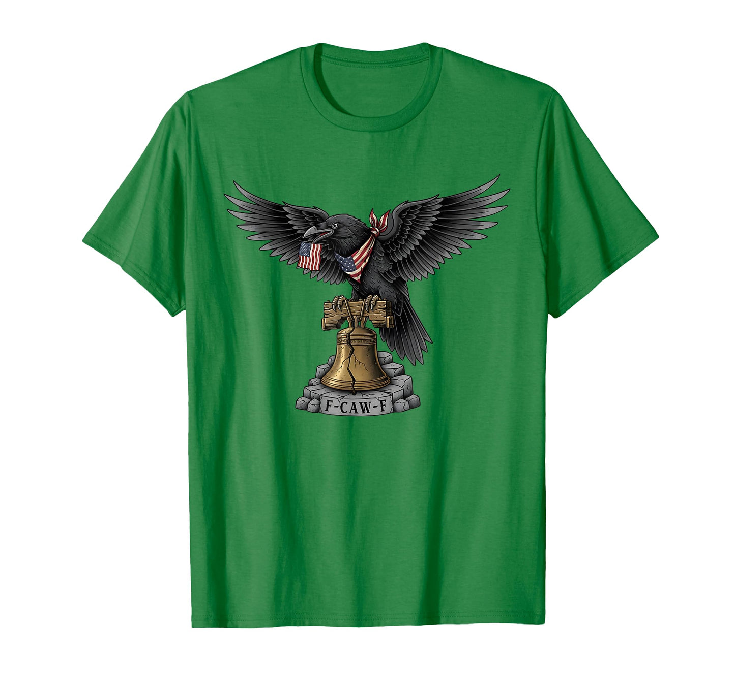 F-CAW-F Black Crow USA Liberty Bell American Flag Patriotic T-Shirt