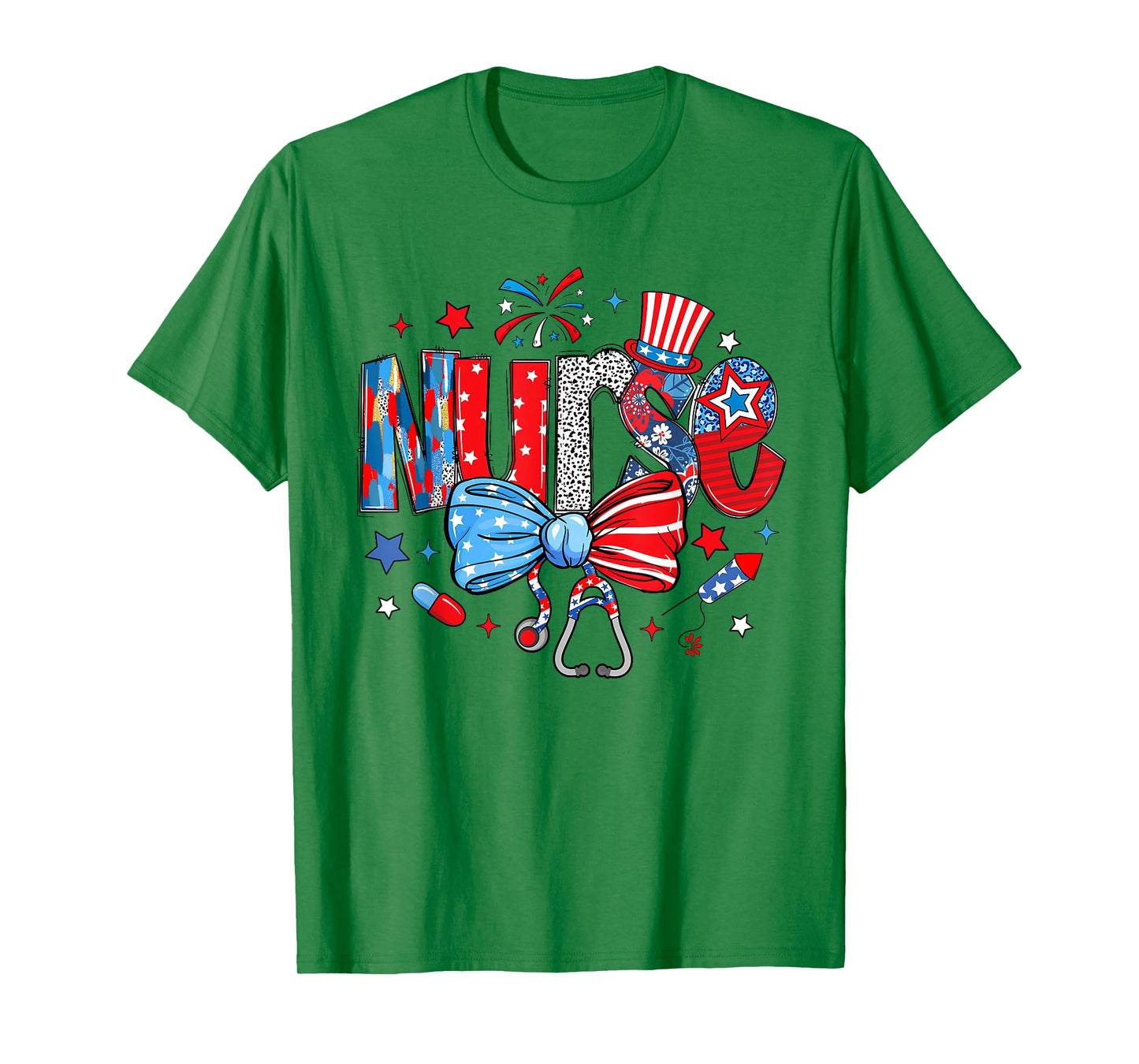 Patriotic Nurse Coquette Bow USA Funny 4th Of July Fourth T-Shirt