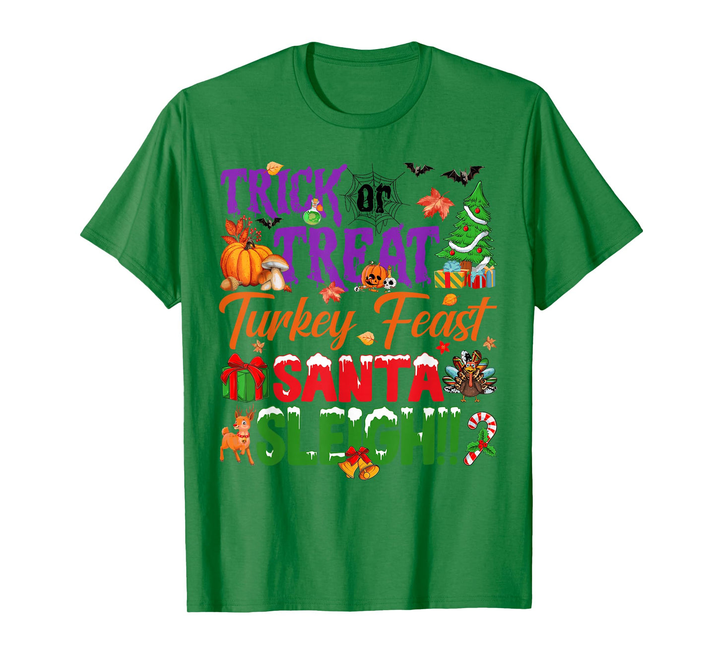 Happy Hallothanksmas Halloween Thanksgiving Christmas Kids T-Shirt