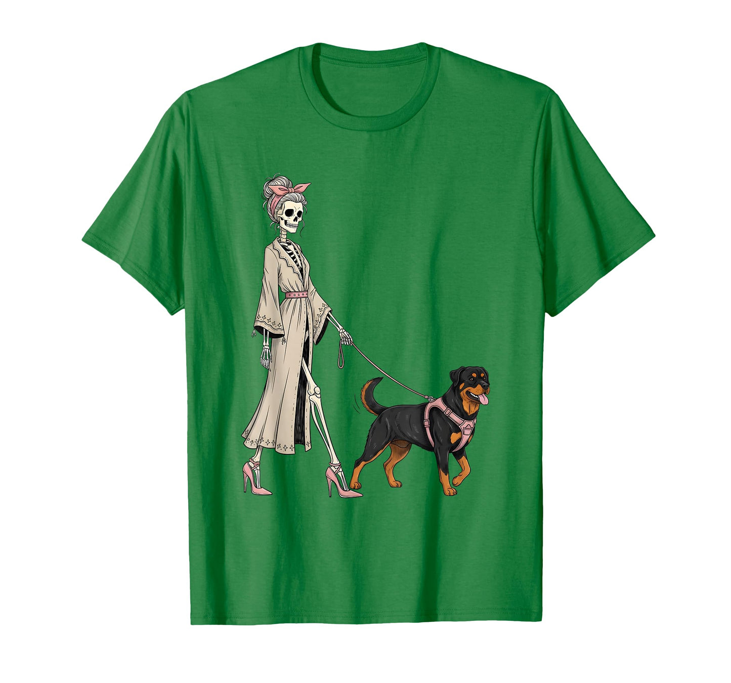 Skeleton Rottweiler Dog Walking Halloween Women T-Shirt