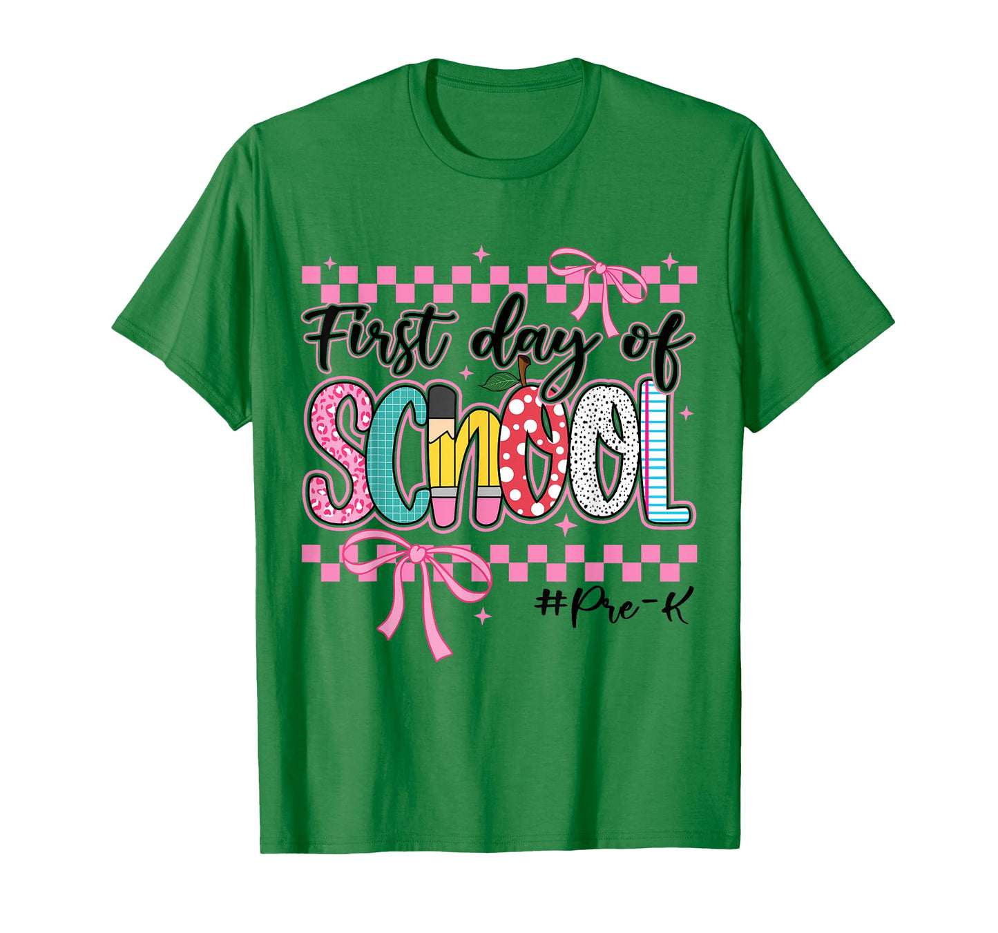 First Day of Pre-K Kids Girl Bow Back To School Retro Prek T-Shirt