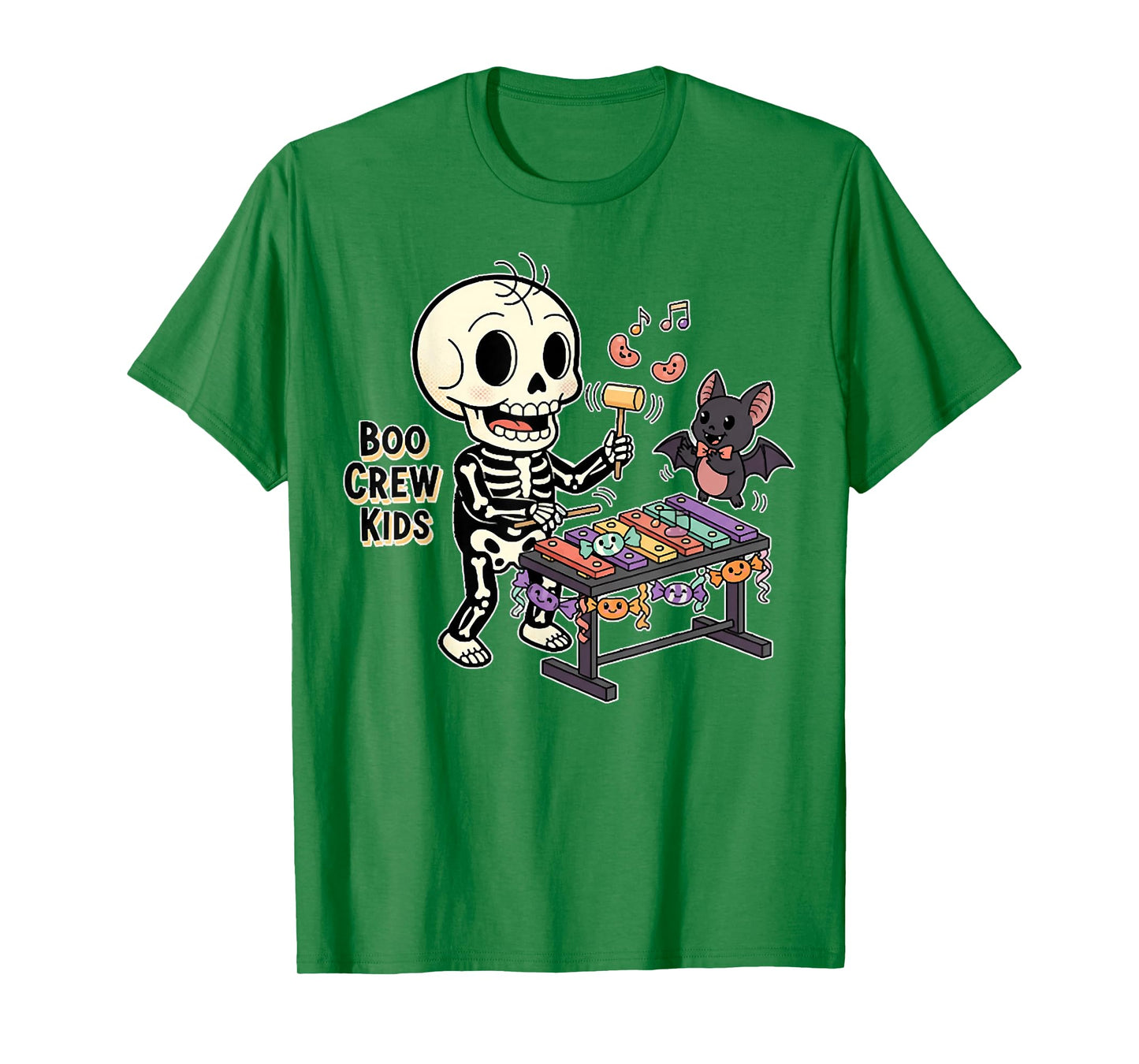 Boo Crew Kids, Spooky Skeleton, and Bat Music Halloween Tees T-Shirt