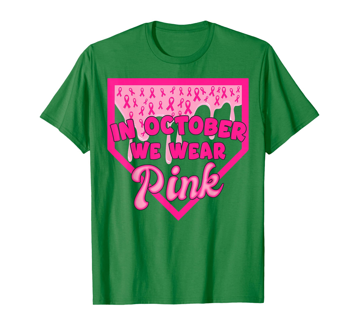 in October We Wear Pink Baseball Drip Boy Kids Breast Cancer T-Shirt