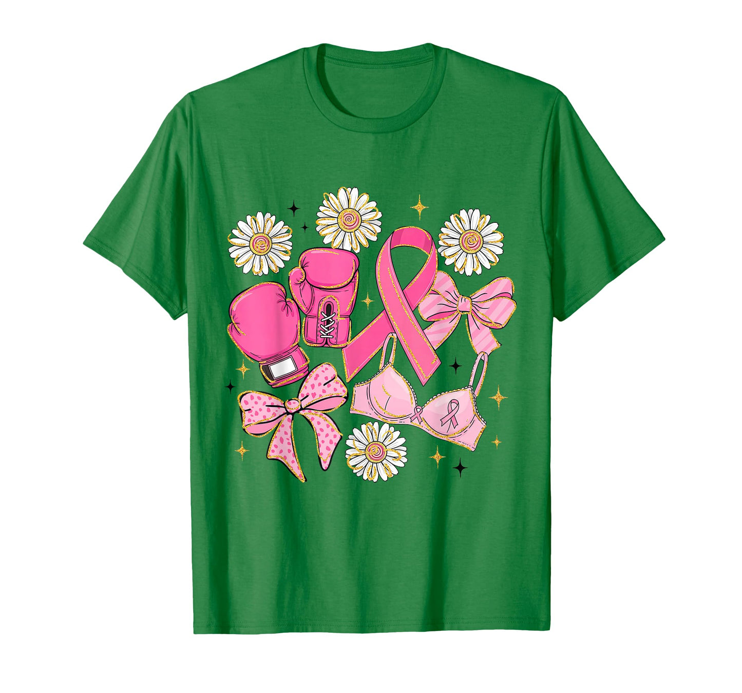 Girly Breast Cancer Floral Coquette Bow Pink Ribbon Fighter T-Shirt