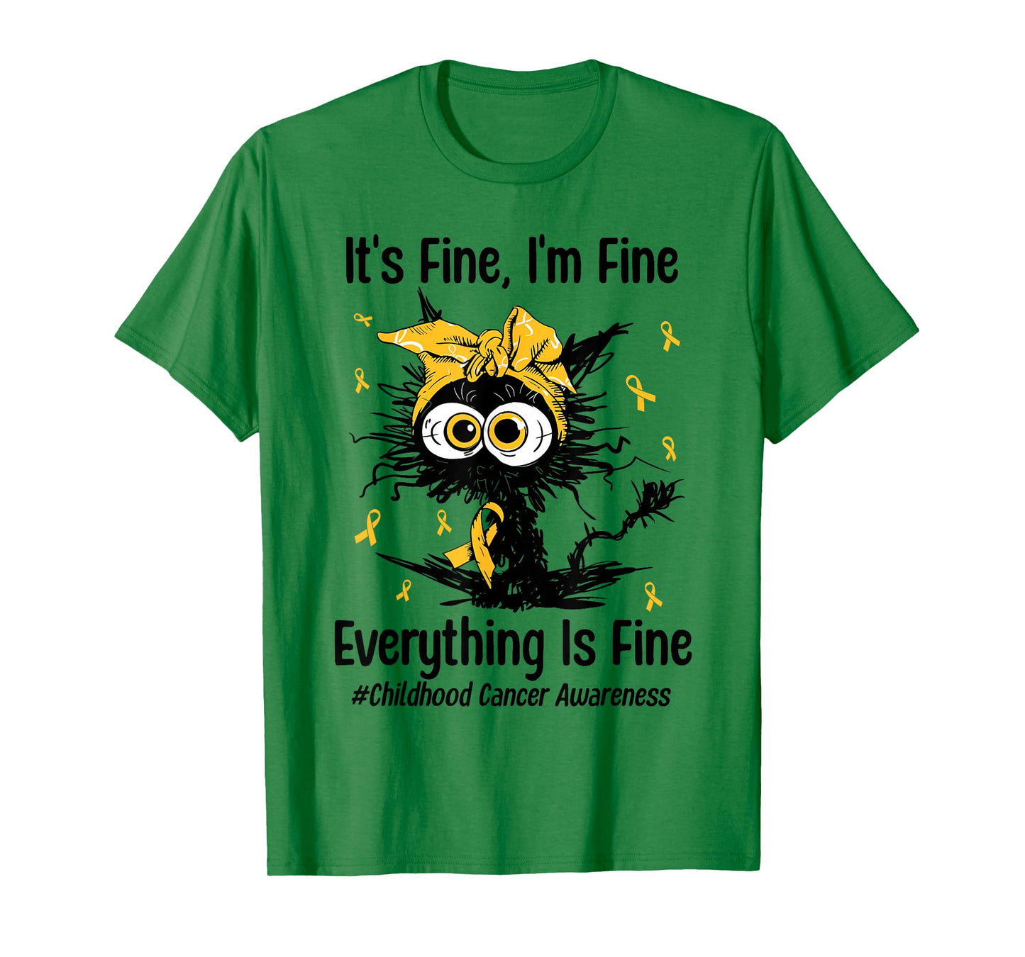 Motivational Childhood Cancer Awareness Cat Gold Ribbon T-Shirt