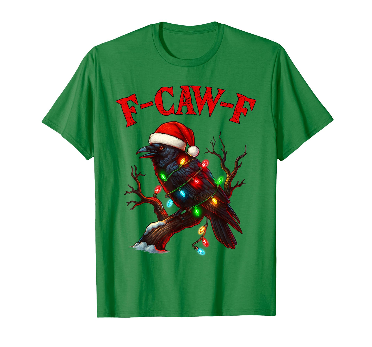 Black Crow F-Caw-F Funny Retro Christmas Lights Santa hat T-Shirt