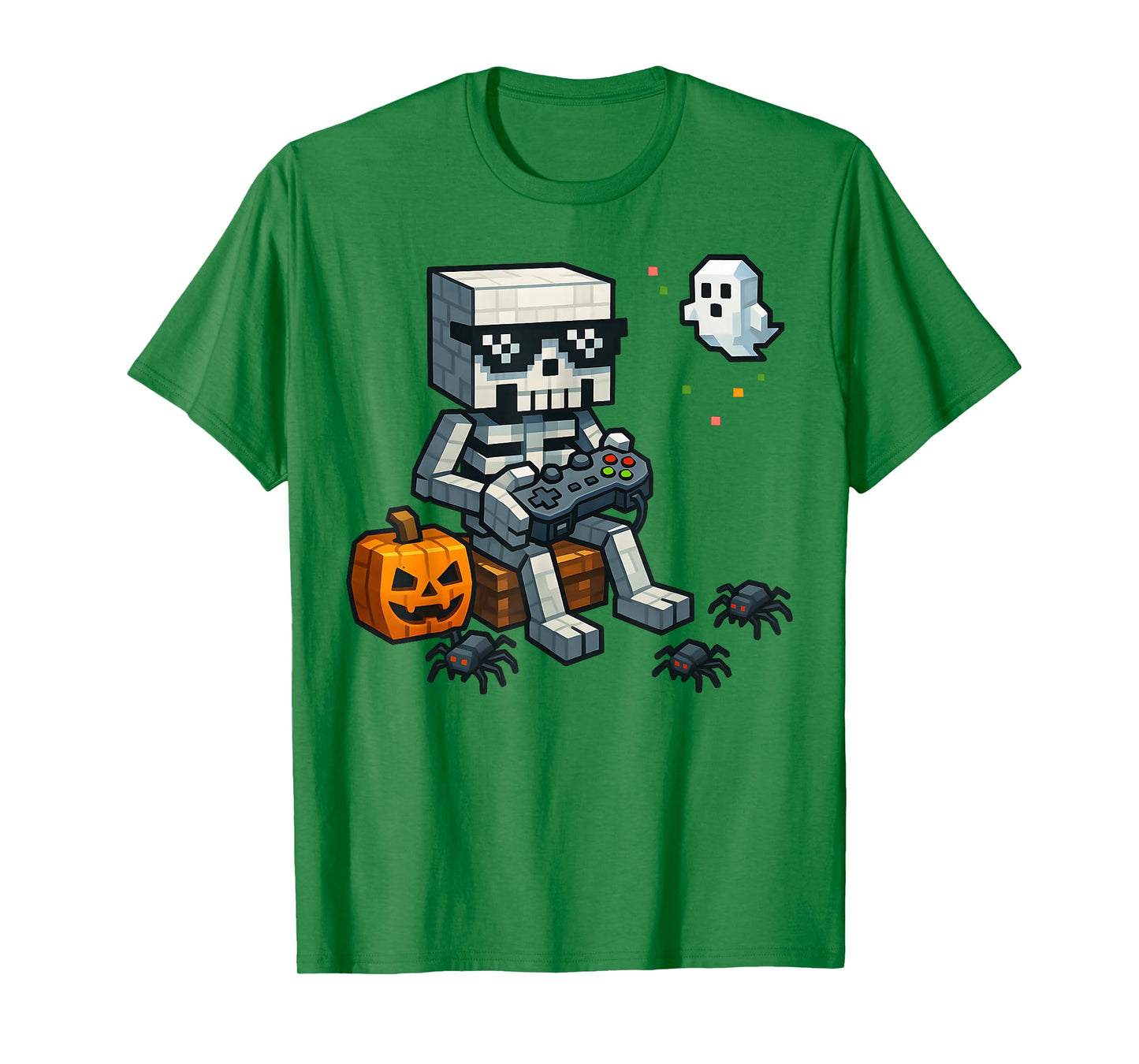 Halloween Skeleton Gamer Pixel Video Gaming Boys Men Kids T-Shirt