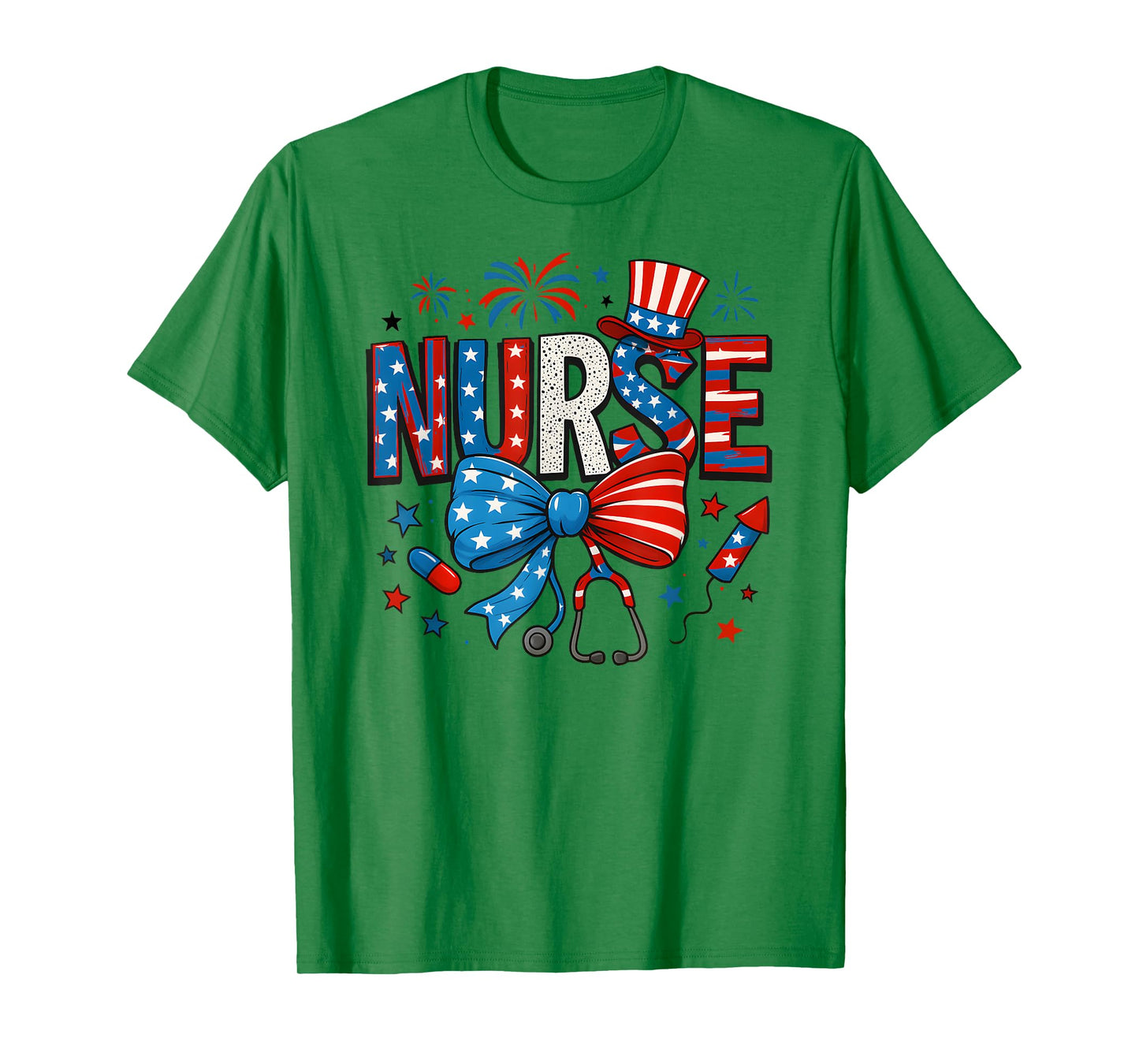 Coquette Bow 4th Of July Nurse Flag Usa Holidays Girl Women T-Shirt