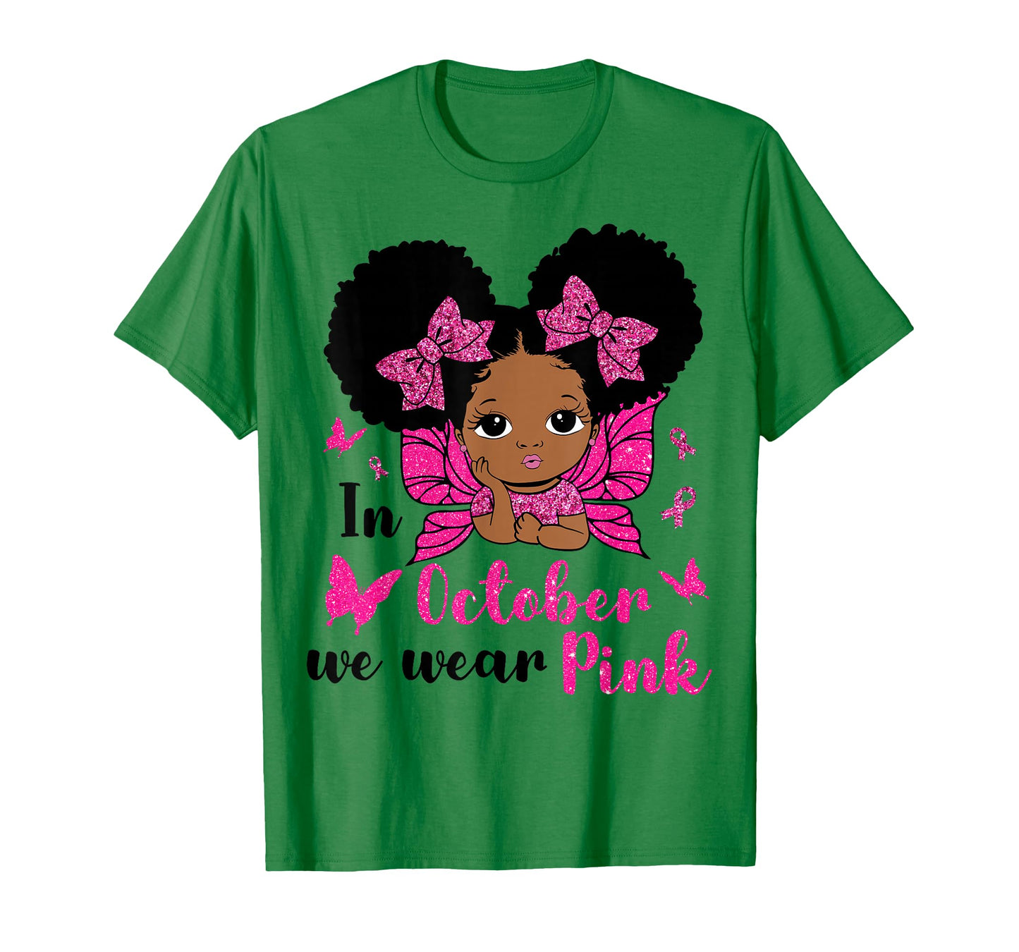 Messy Bun in October We Wear Pink Breast Cancer Black Girls T-Shirt