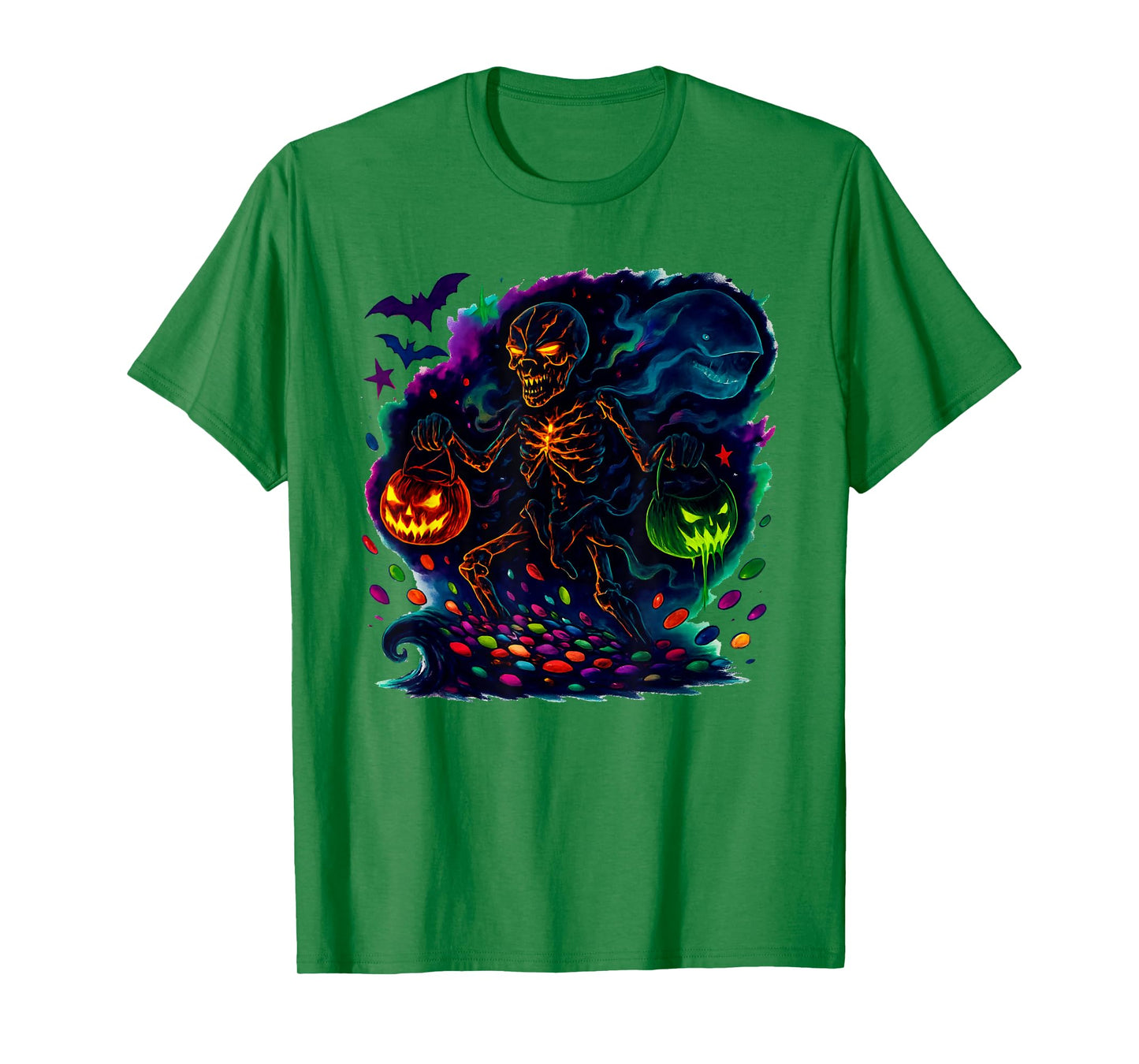 Skeleton Riding Mummy Orca Halloween Candy Whale T-Shirt