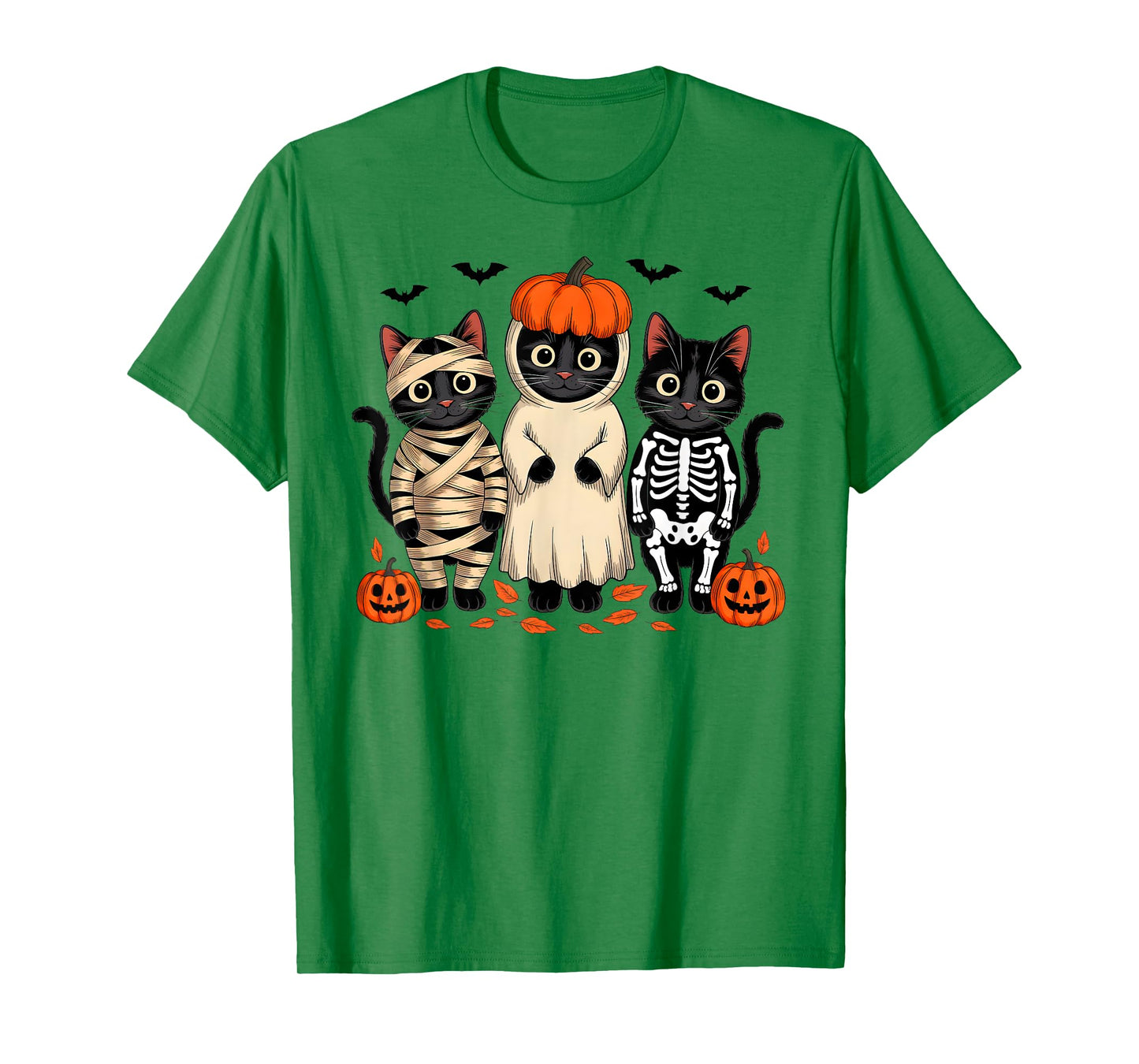 Black Cat Skeleton Mummy Pumpkin Ghost Halloween Costume T-Shirt