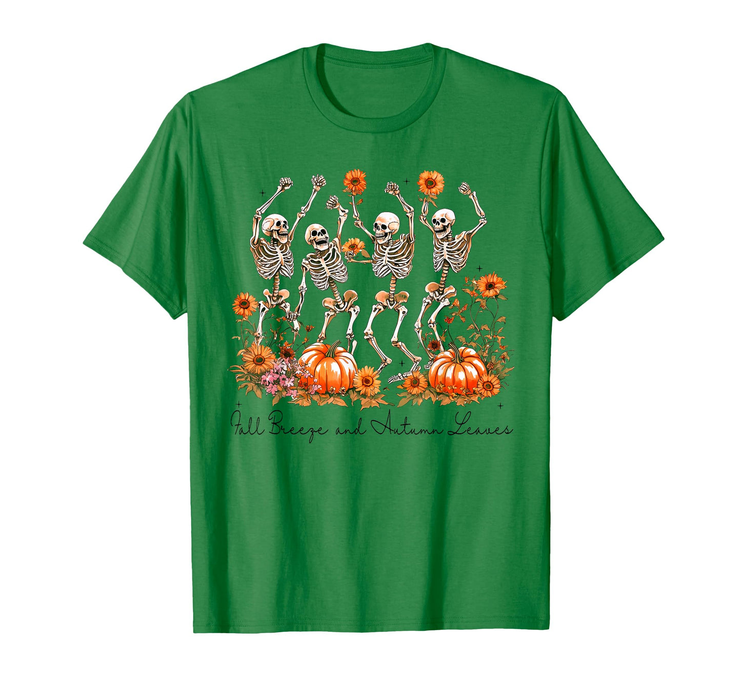 Fall Breeze and Autumn Leaves Dancing Skeleton Halloween T-Shirt
