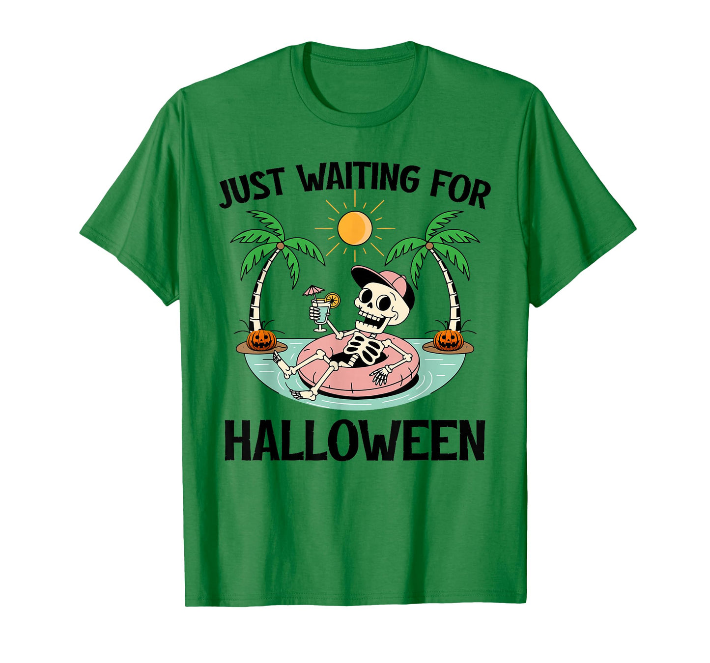 Just Waiting for Halloween Spooky Vibes Summer Skeleton T-Shirt