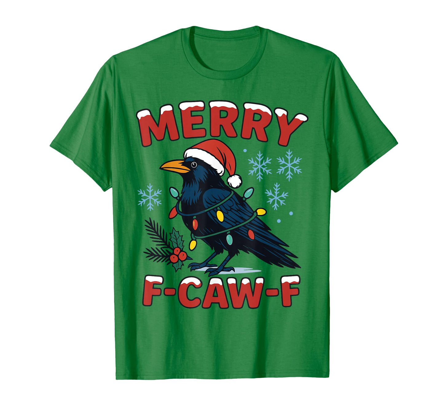 Merry F-Caw-F Raven Funny Black Crow Christmas Humor Adult T-Shirt