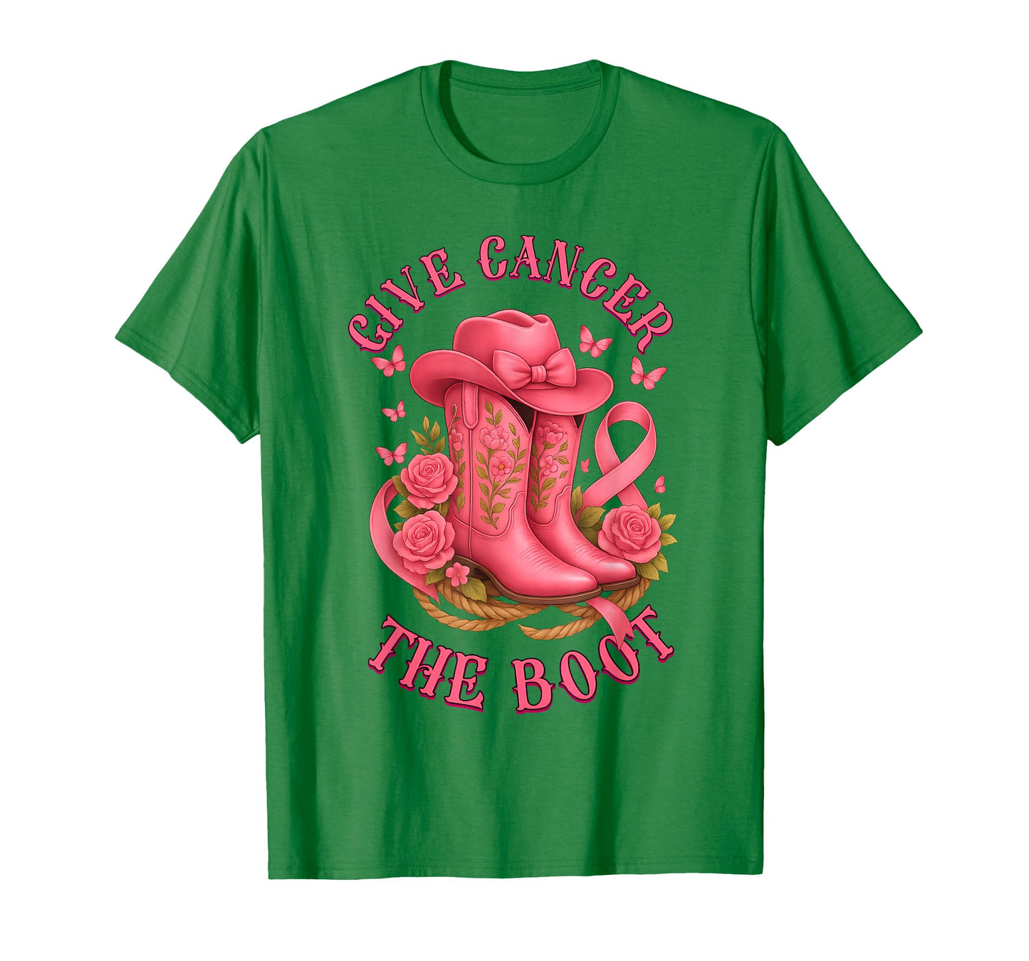 Give Breast Cancer Boot Cowgirl Bow Cancer Awareness Women T-Shirt