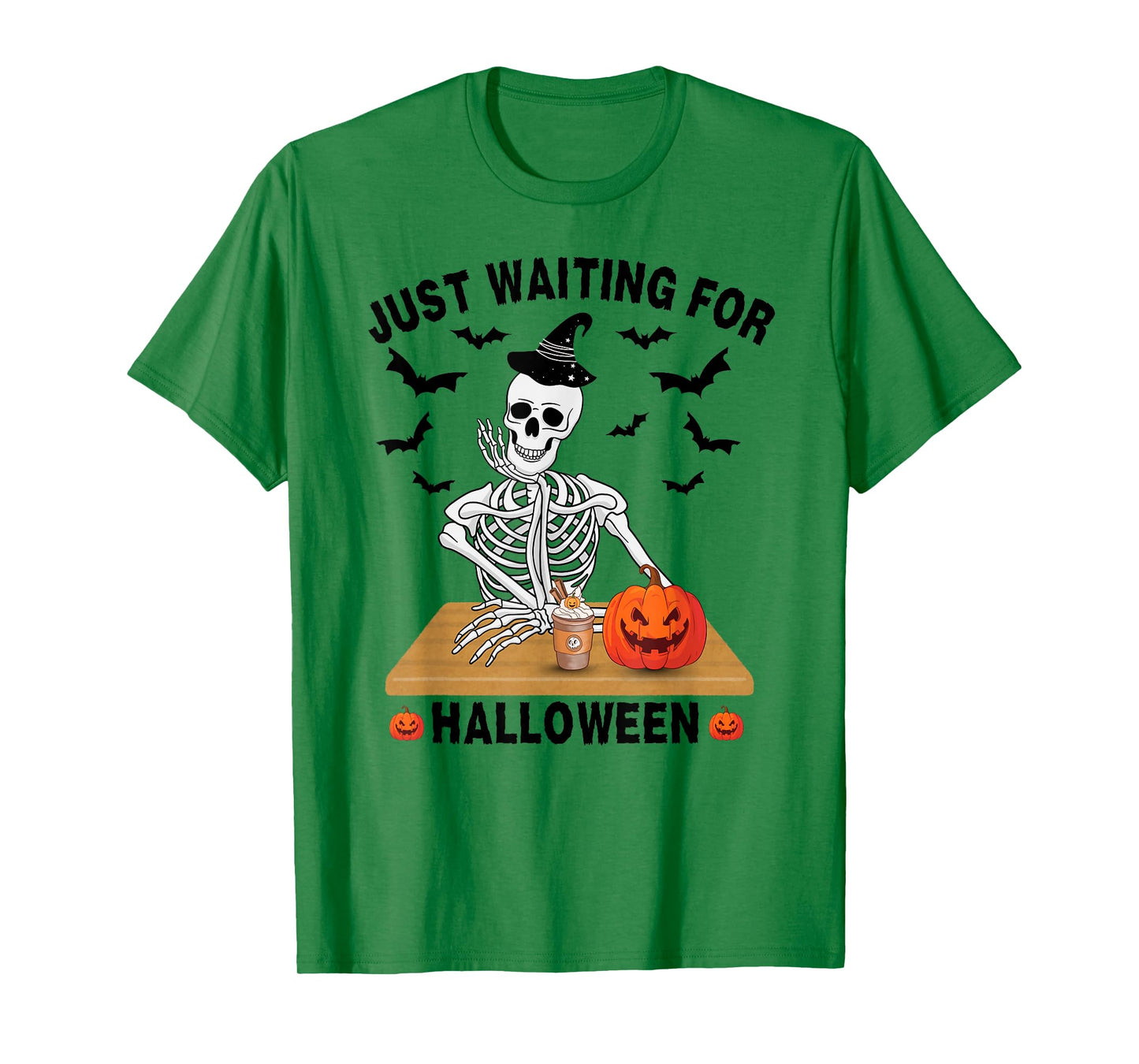 Just Waiting for Halloween Funny Skeleton Pumpkin Coffee T-Shirt