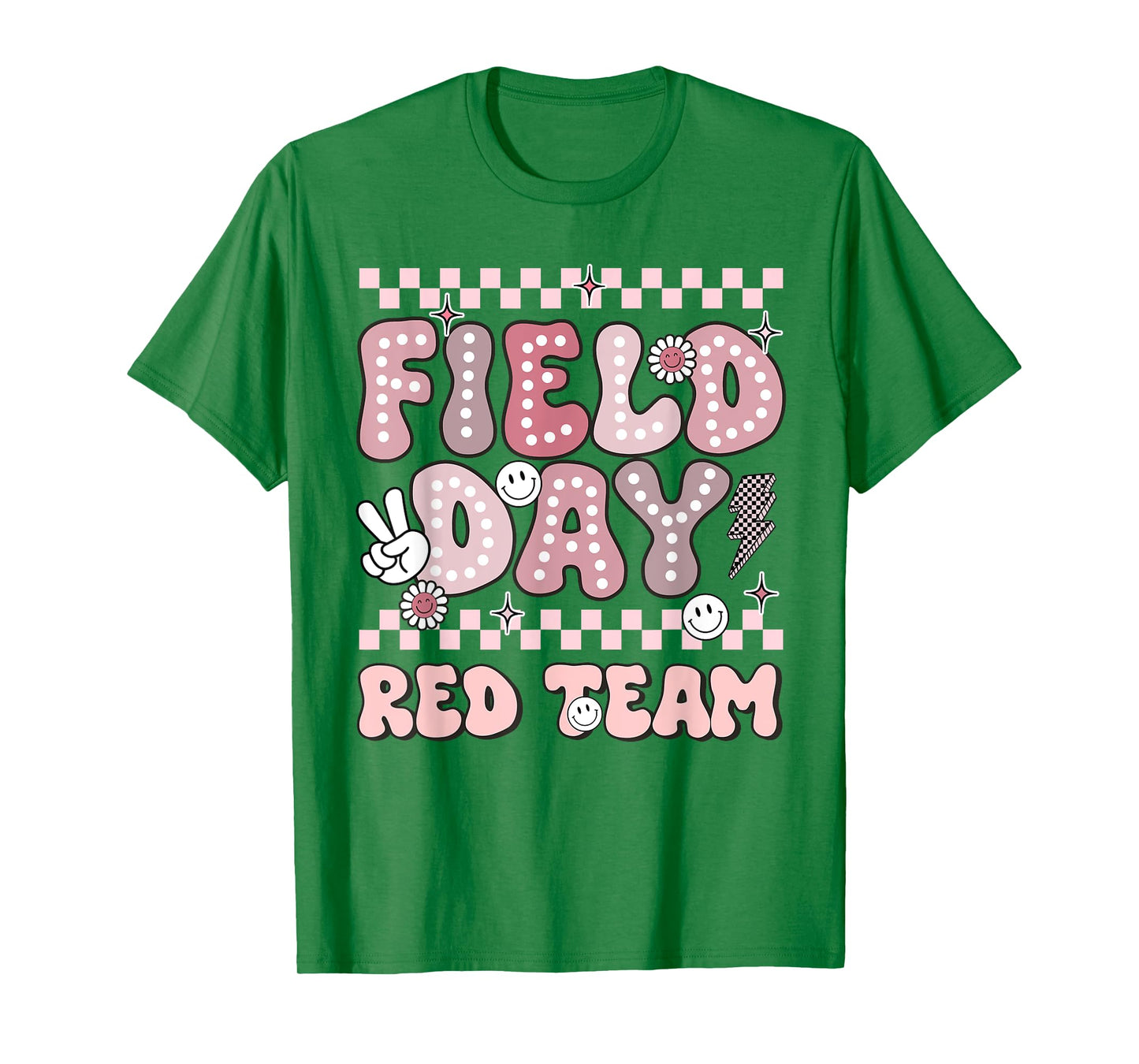 Field Day Red Team Groovy Smile Face Checkered Students T-Shirt