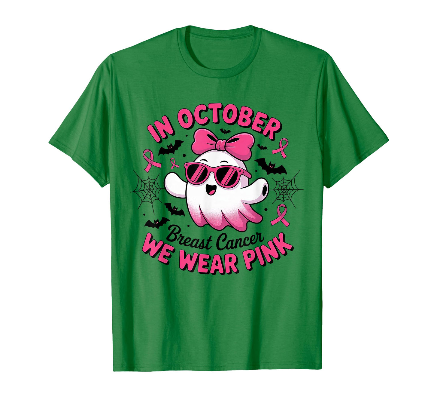 in October We Wear Pink Funny Halloween Ghost Breast Cancer T-Shirt