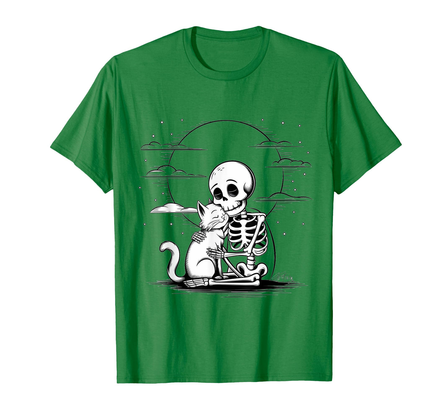 Cute Skeleton Hugging Cat Halloween T-Shirt