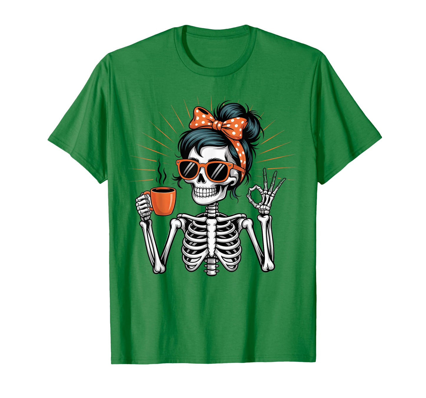 Retro Skeleton Coffee Lover Funny Halloween Design T-Shirt