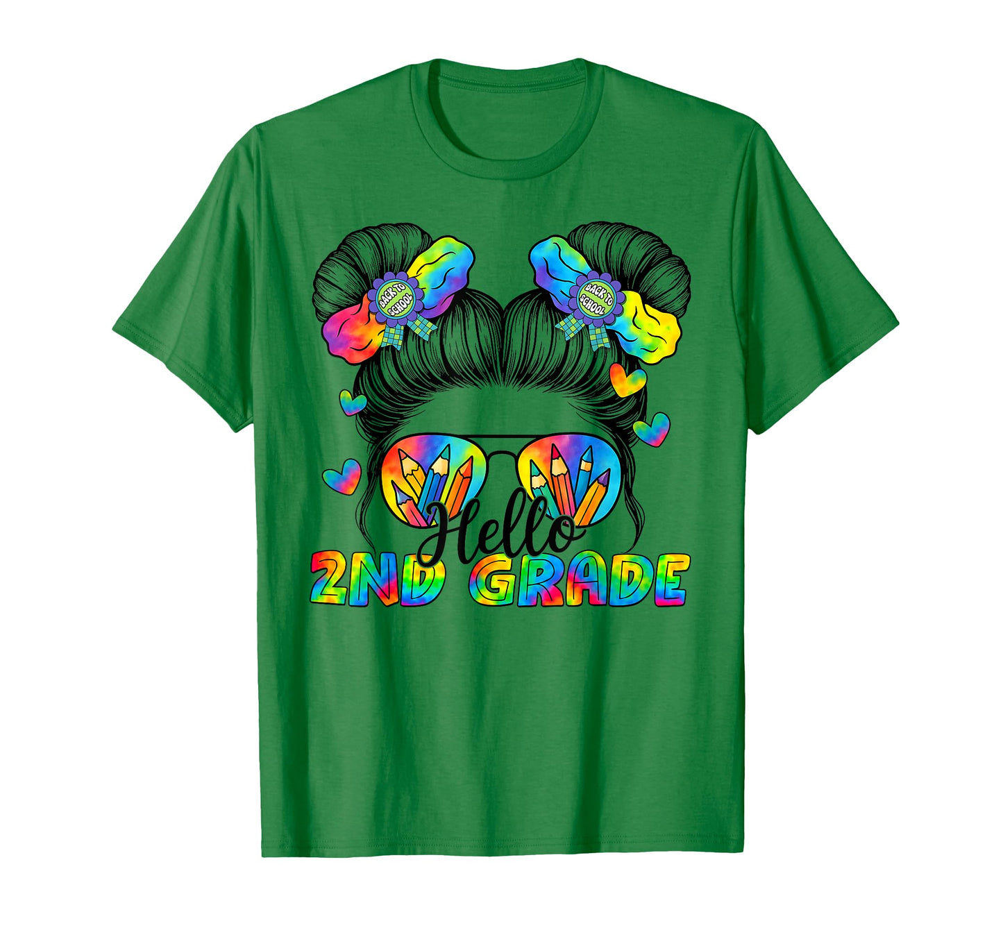 Back To School Tie Dye Hello 2nd Grade Messy Bun Girl T-Shirt