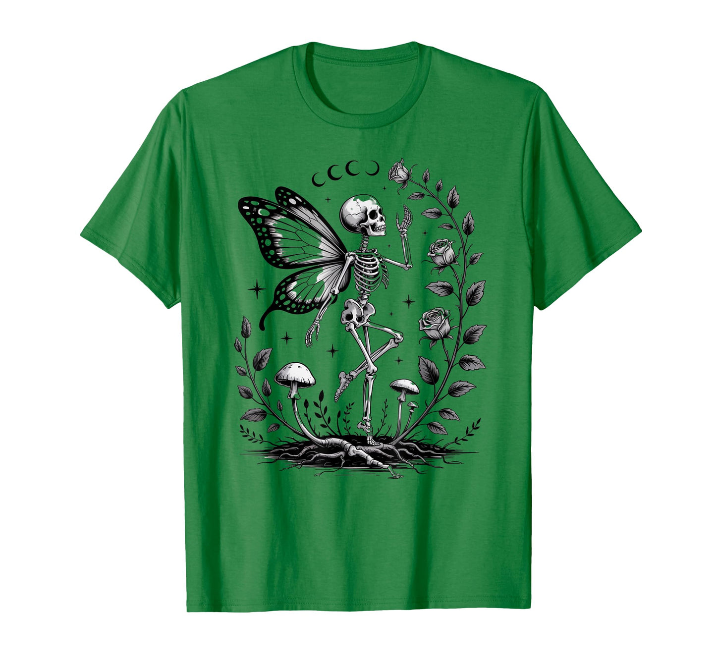 Skeleton Fairy with Roses Mushrooms and Moons T-Shirt