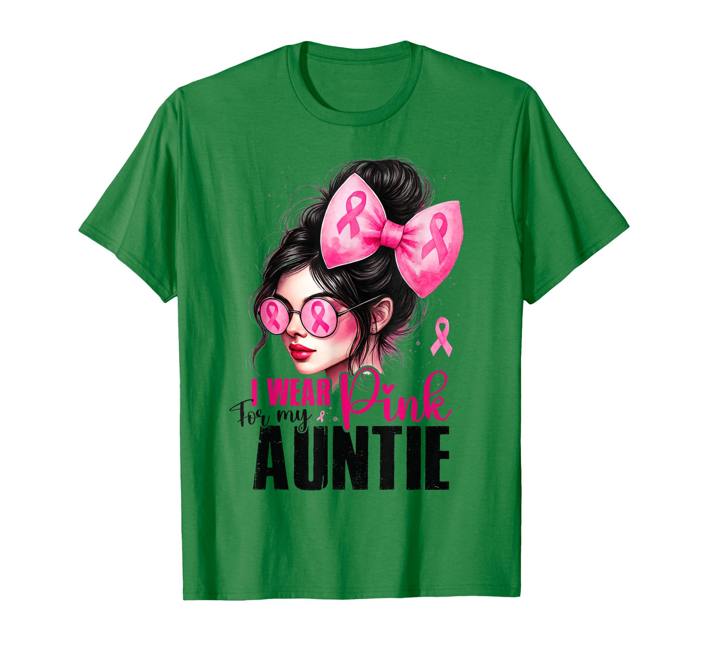 I Wear Pink for My Auntie Breast Cancer Messy Bun Girl T-Shirt