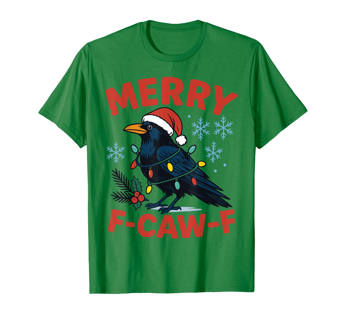 Merry F-Caw-F Raven Funny Black Crow Christmas Adult Humor T-Shirt