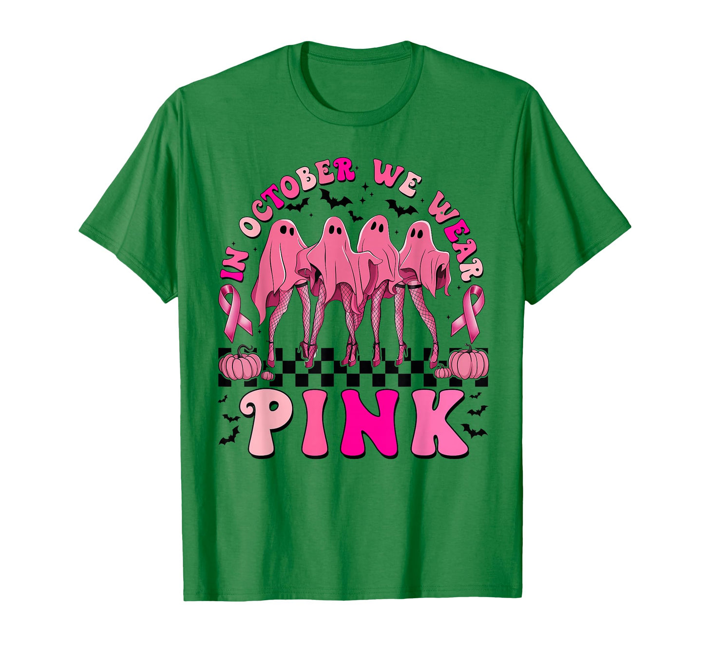 In October We Wear Pink Ribbon Breast Cancer Ghost Halloween T-Shirt