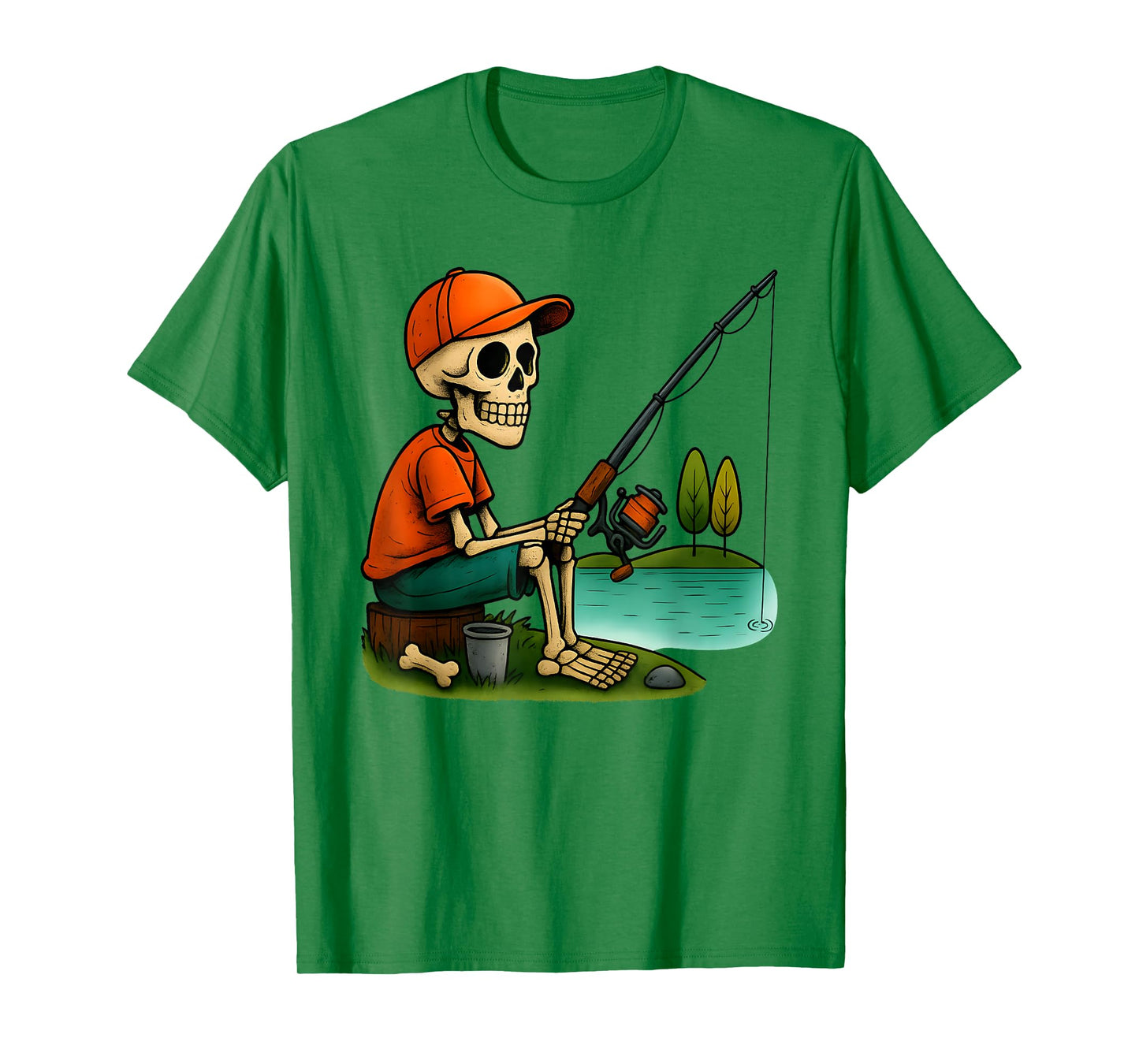 Fishing Skeleton Funny Halloween Costume Boys Kids T-Shirt