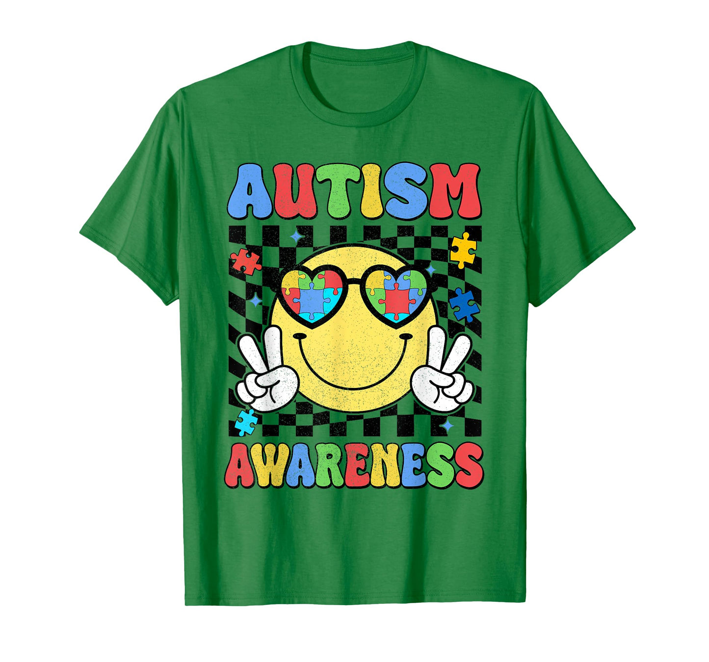 Retro Groovy Autism Awareness Hippie Smile Face Boy Girl Kid T-Shirt