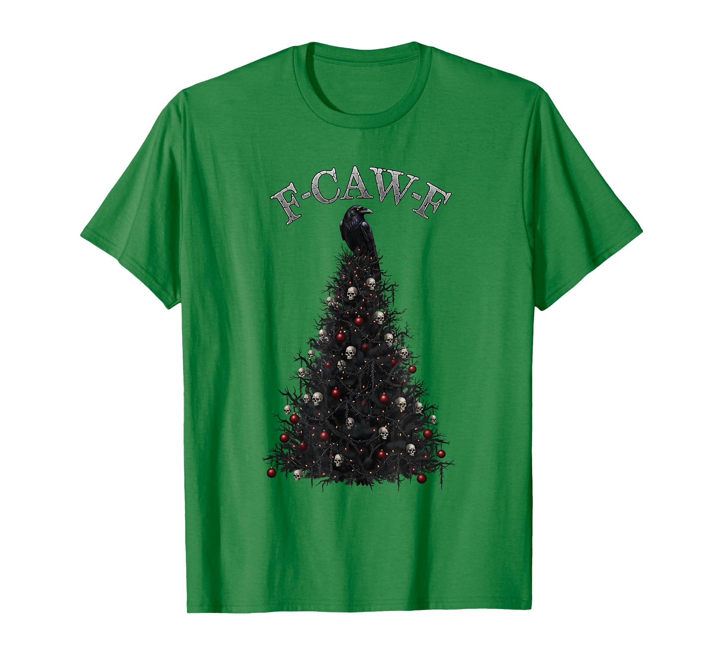 F-CAW-F Gothic Christmas Tree Raven Santa Hat Skulls Lights T-Shirt