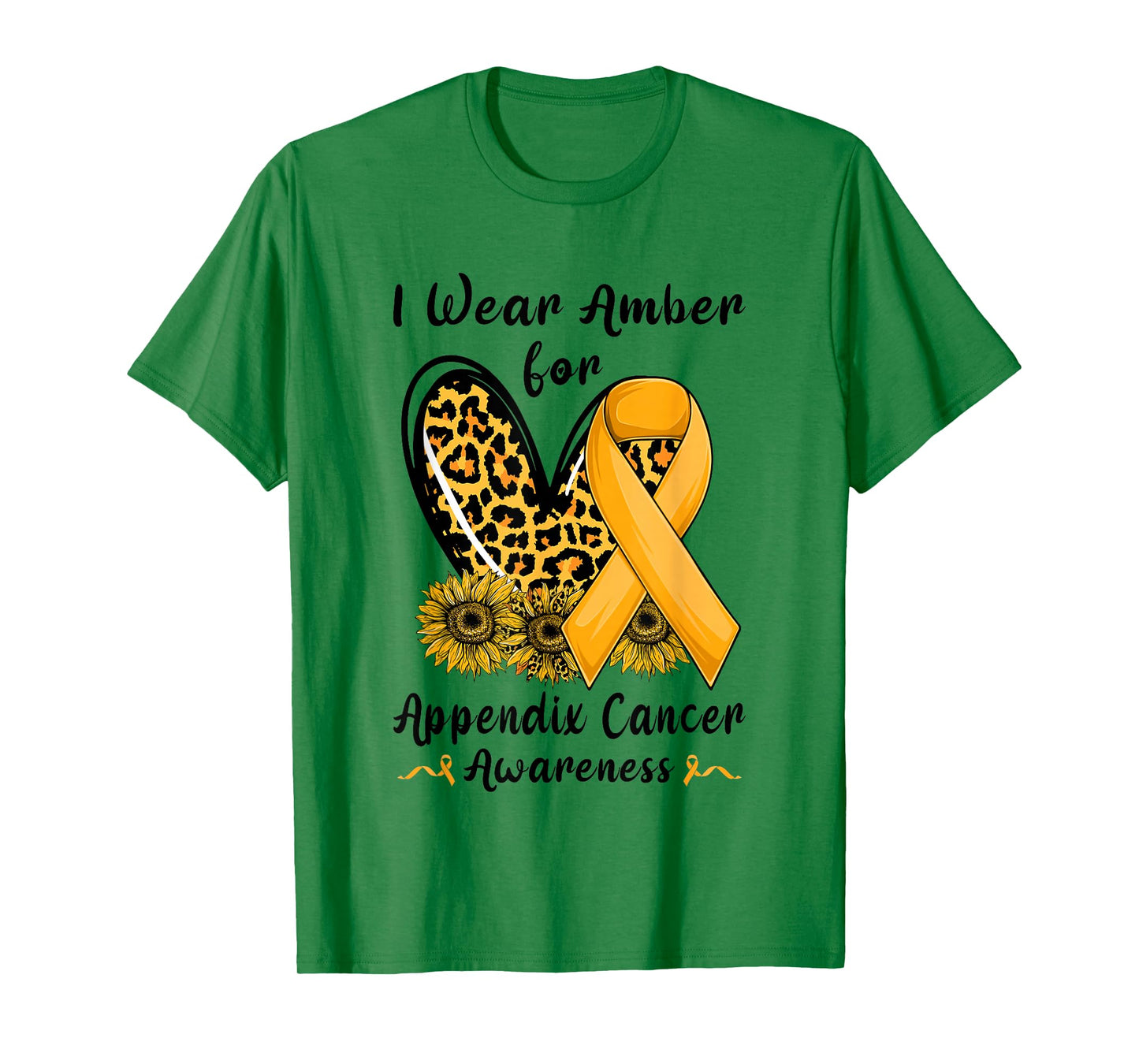 Leopard Heart I Wear Amber For Appendix Cancer Awareness T-Shirt