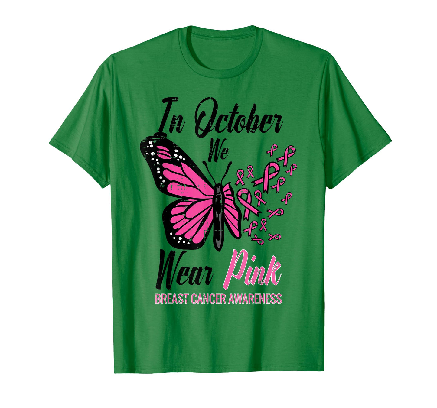 In October We Wear Pink Butterfly Breast Cancer Awareness T-Shirt