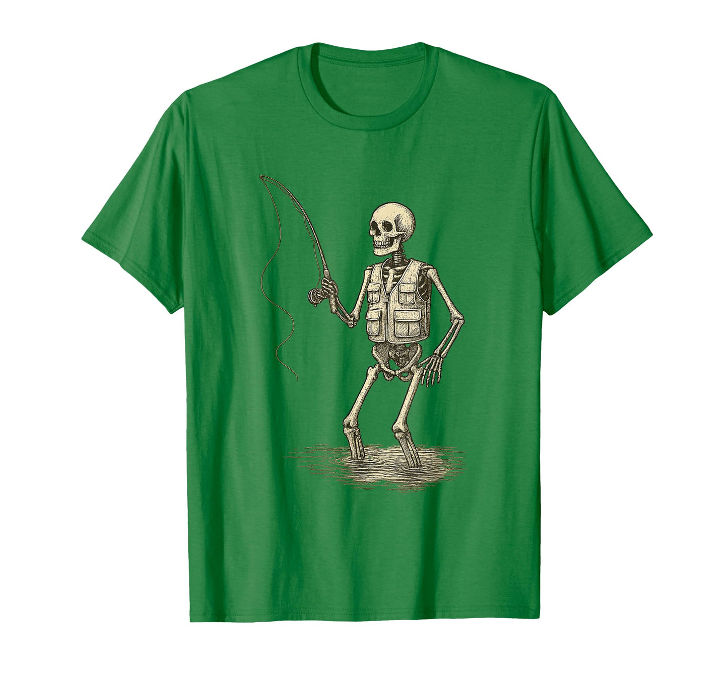 Funny Skeleton Fly Fishing Fisherman Angler Retro Halloween T-Shirt